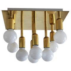 Retro Mid-Century Modern Gilt Brass Eight-Light Flush Mount by Sölken Leuchten, 1960s