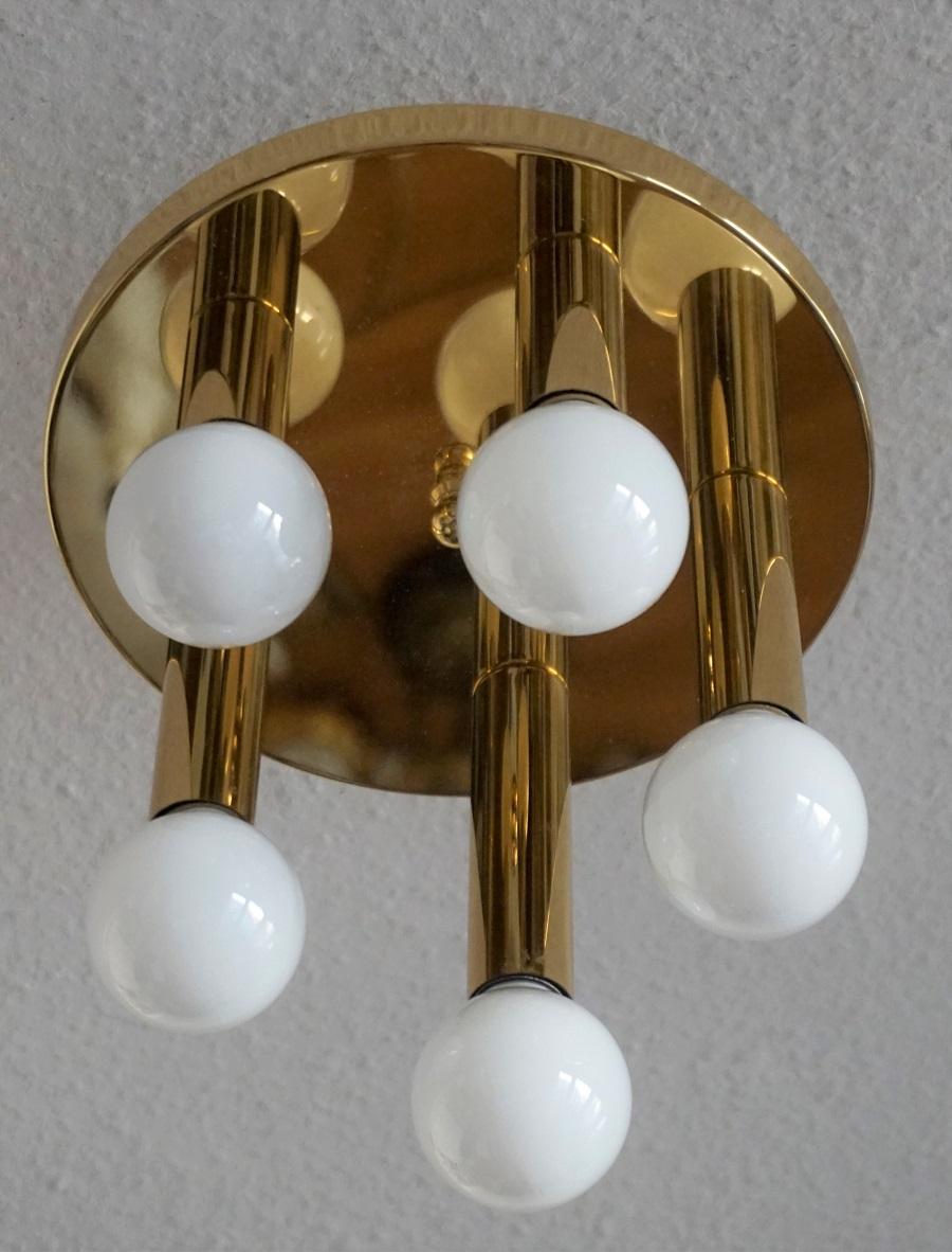 Mid-Century Modern Gilt Brass Five-Light Flush Mount by Sölken Leuchten, 1960s In Good Condition In Frankfurt am Main, DE