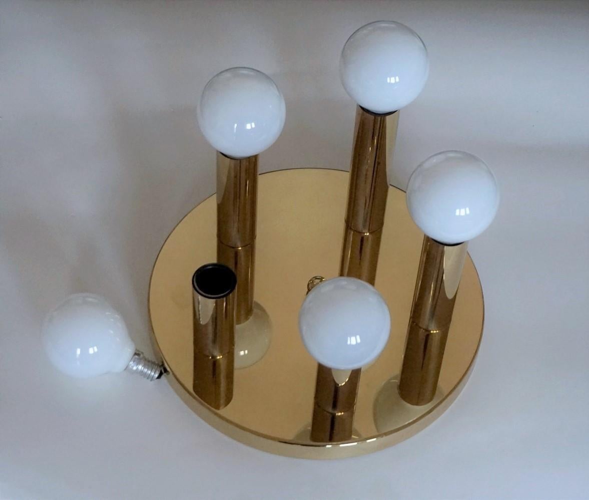 Mid-Century Modern Gilt Brass Five-Light Flush Mount by Sölken Leuchten, 1960s 1