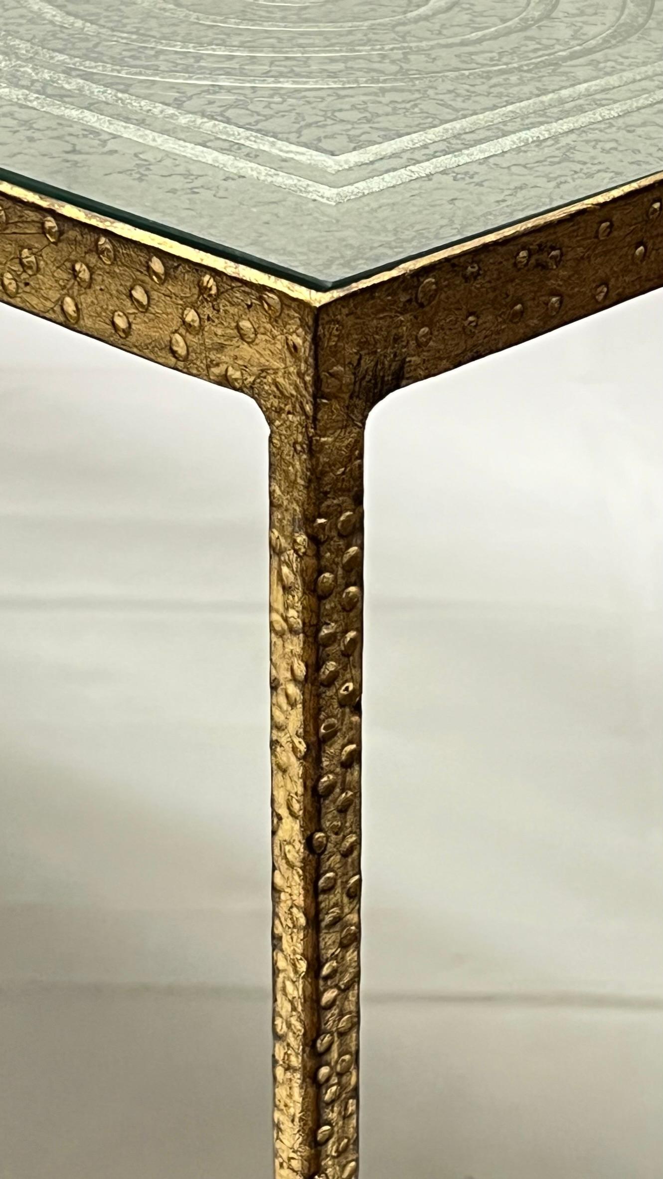 Mid-Century Modern Gilt Bronze Coffee Table with Engraved Glass Top For Sale 4