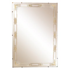 Mid-Century Modern Gilt Églomisé Floating Mirror with Stylized Arabesque Details