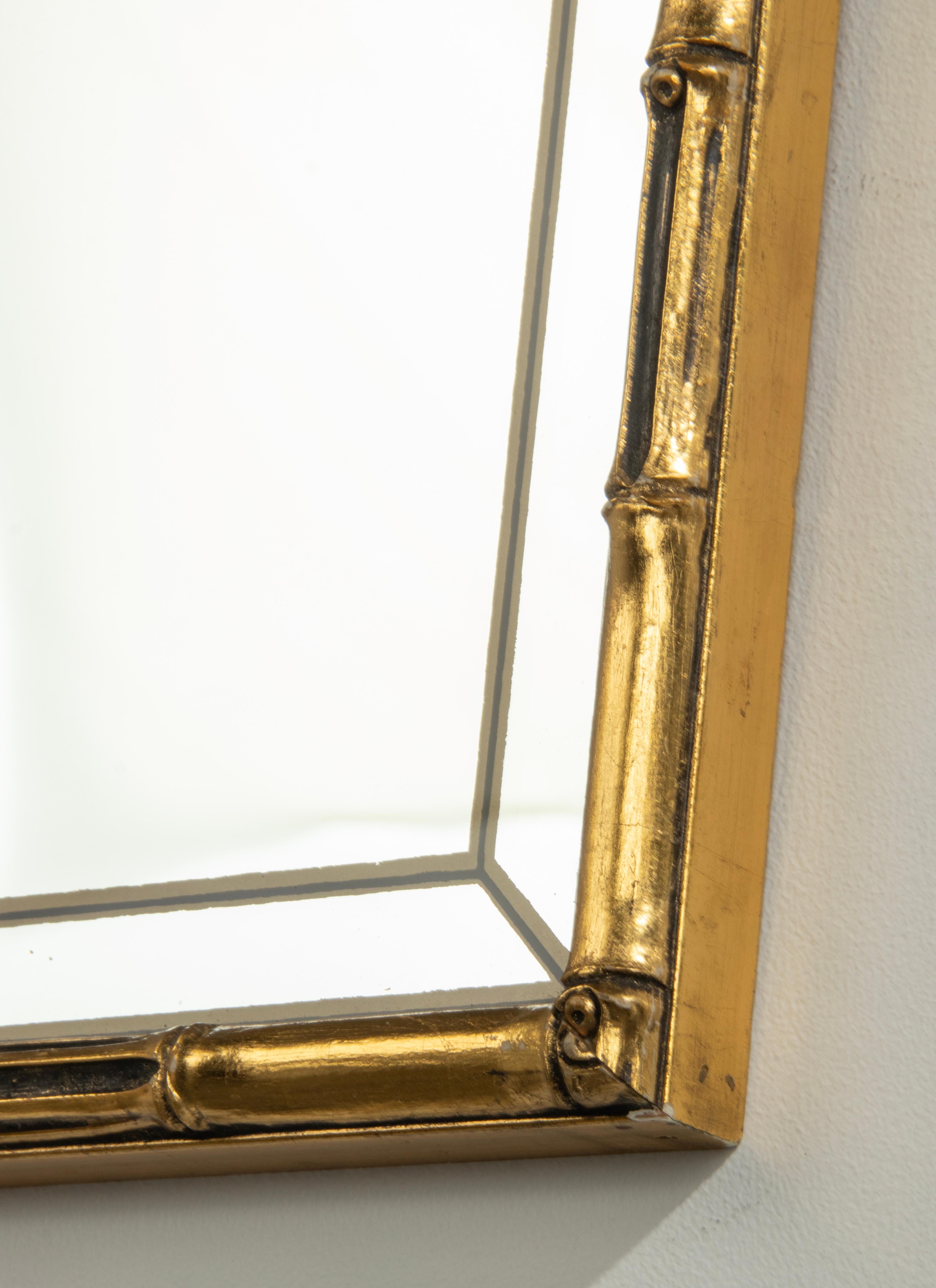 Hollywood Regency Mid-Century Modern Gilt Faux Bamboo Wall Mirror by Braddell England For Sale
