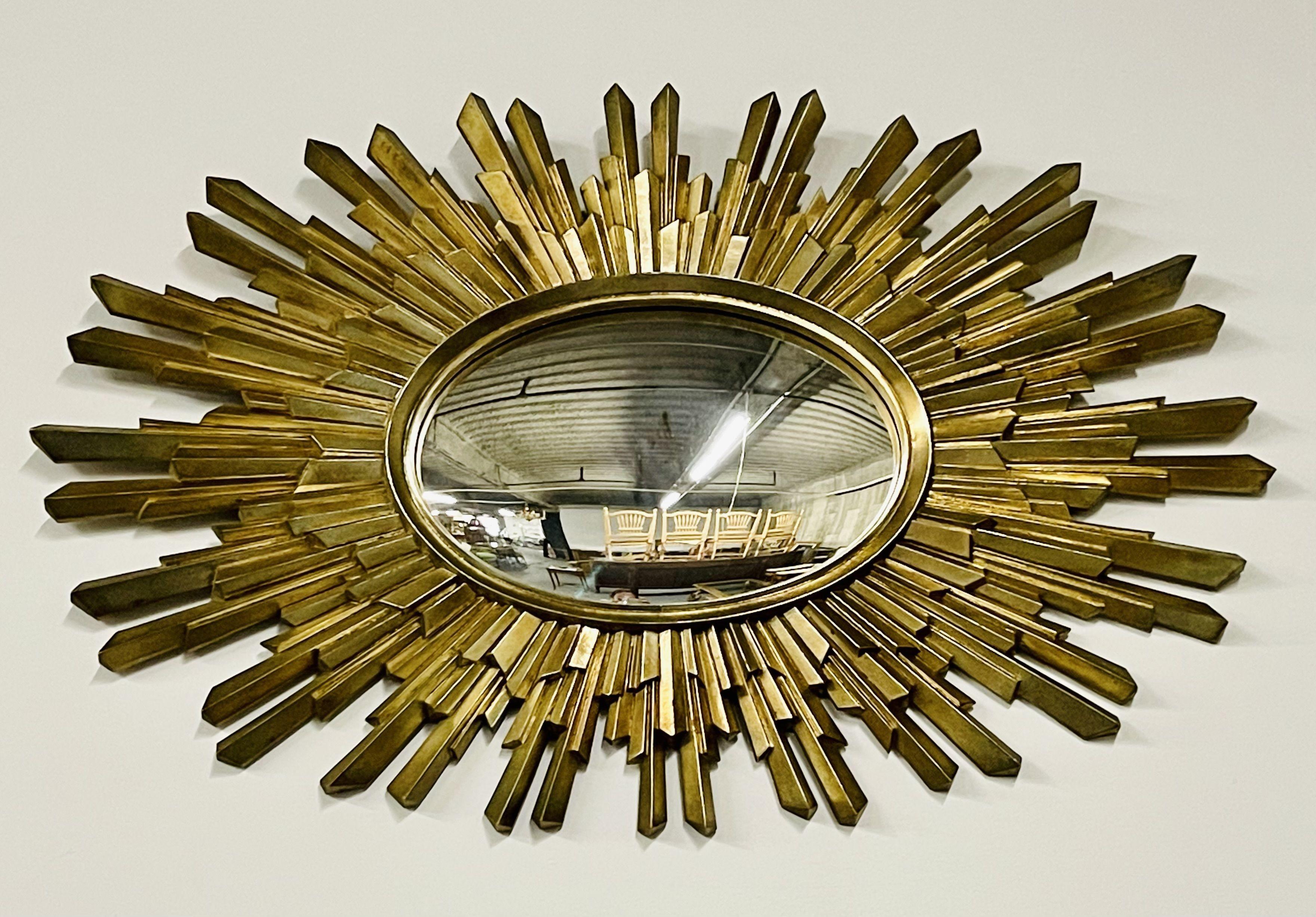 Mid-Century Modern Gilt Gold Sunburst Mirror In Good Condition For Sale In Stamford, CT