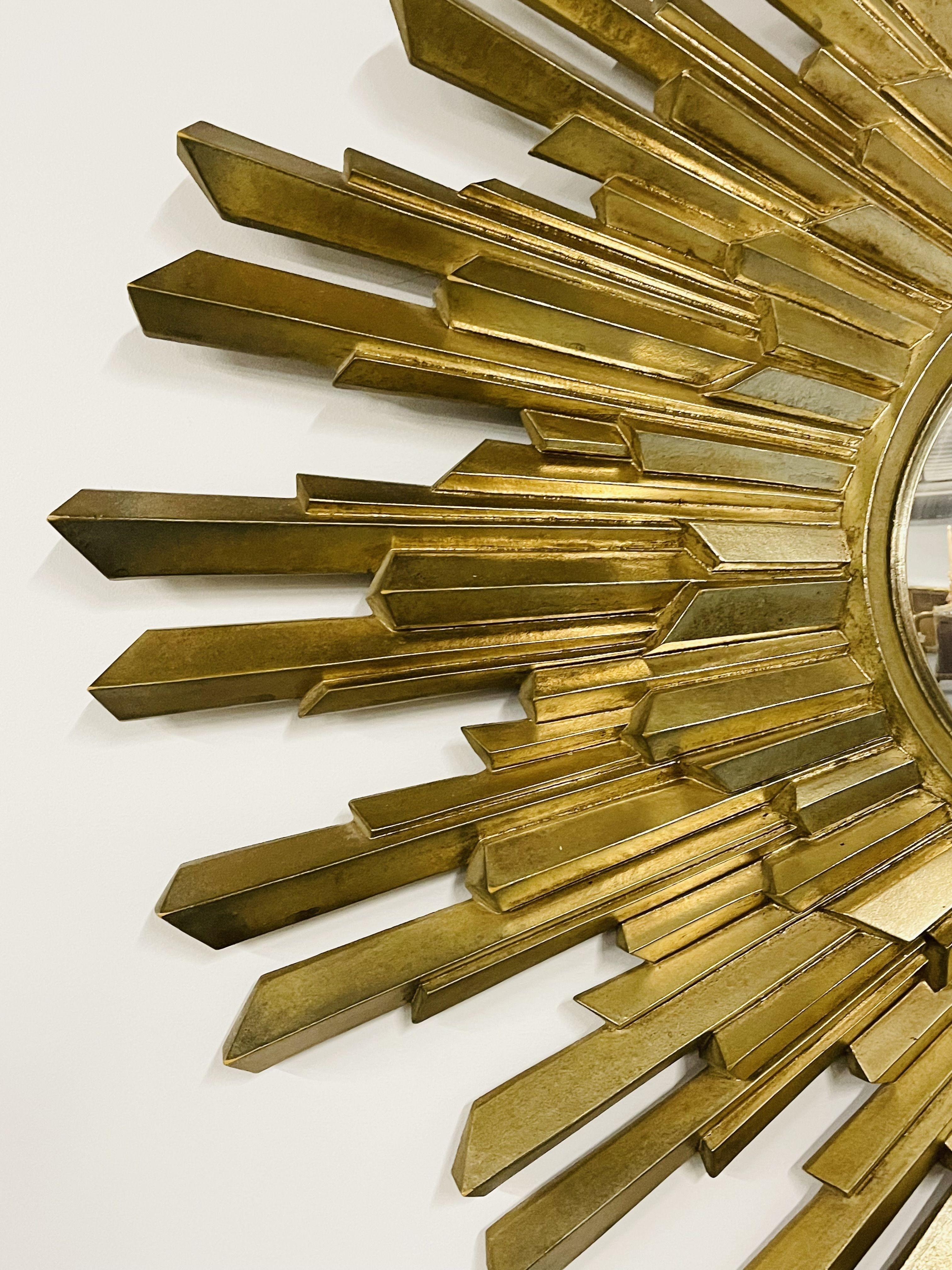 20th Century Mid-Century Modern Gilt Gold Sunburst Mirror For Sale