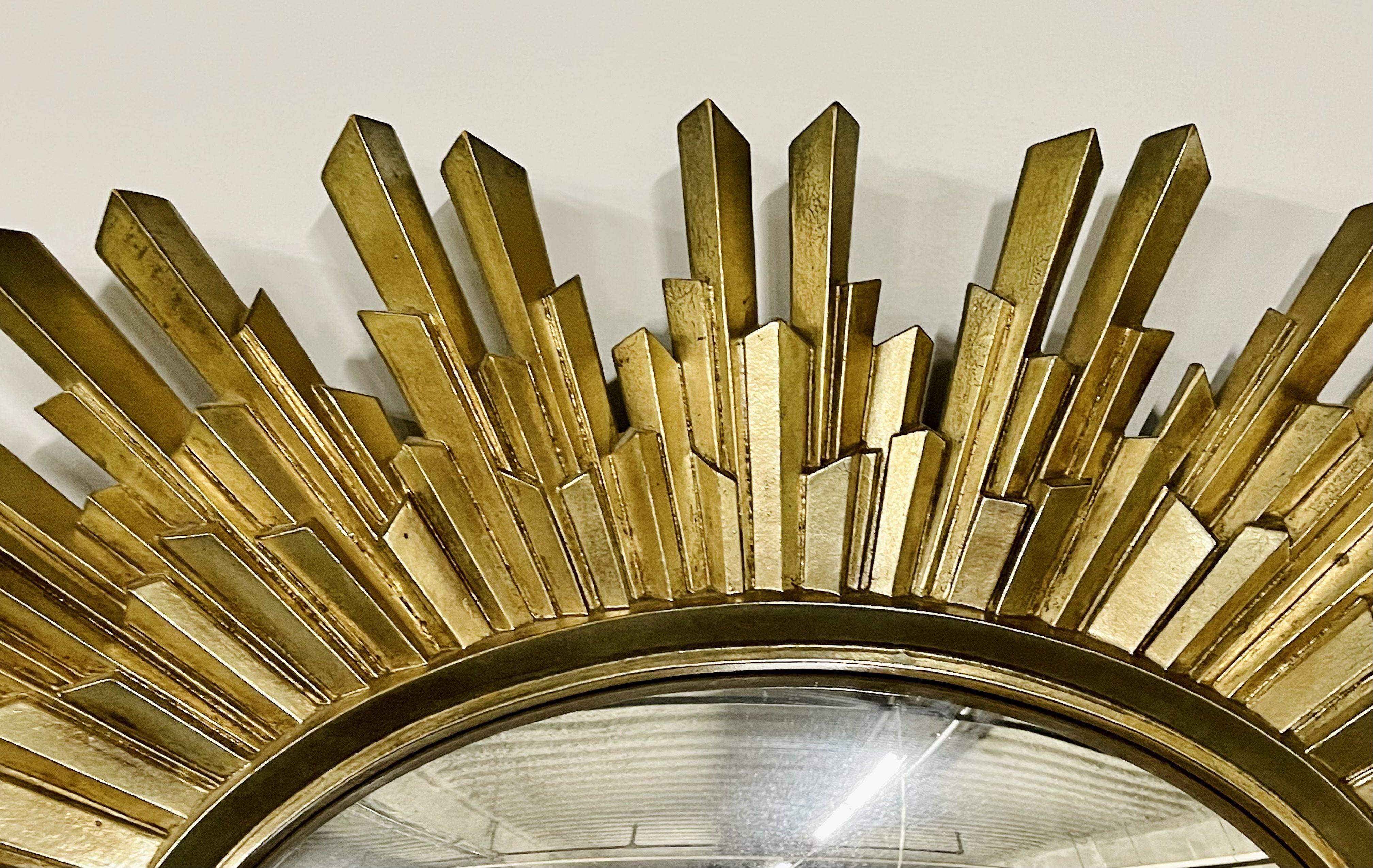 Mid-Century Modern Gilt Gold Sunburst Mirror For Sale 1