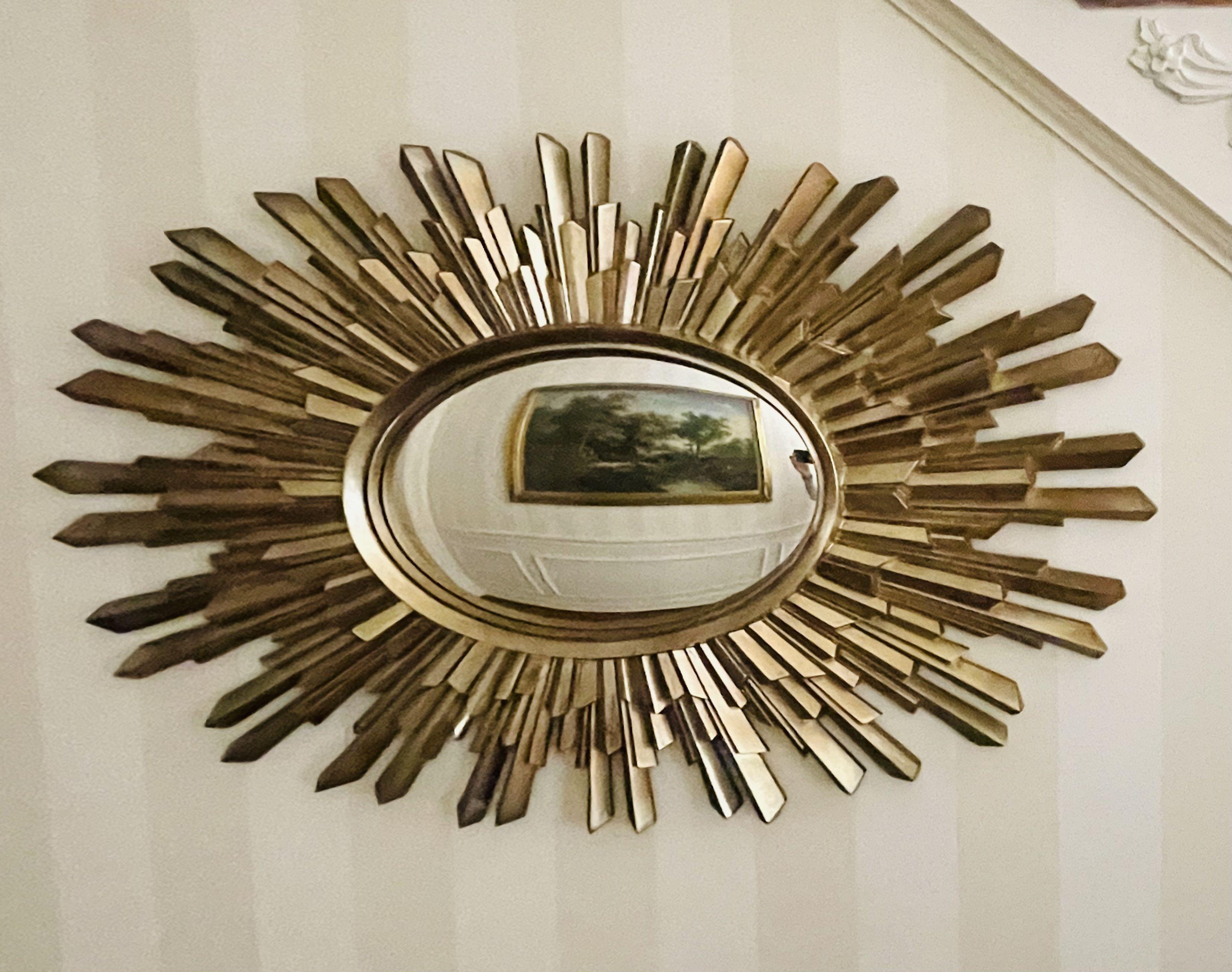 Mid-Century Modern Gilt Gold Sunburst Mirror For Sale 2