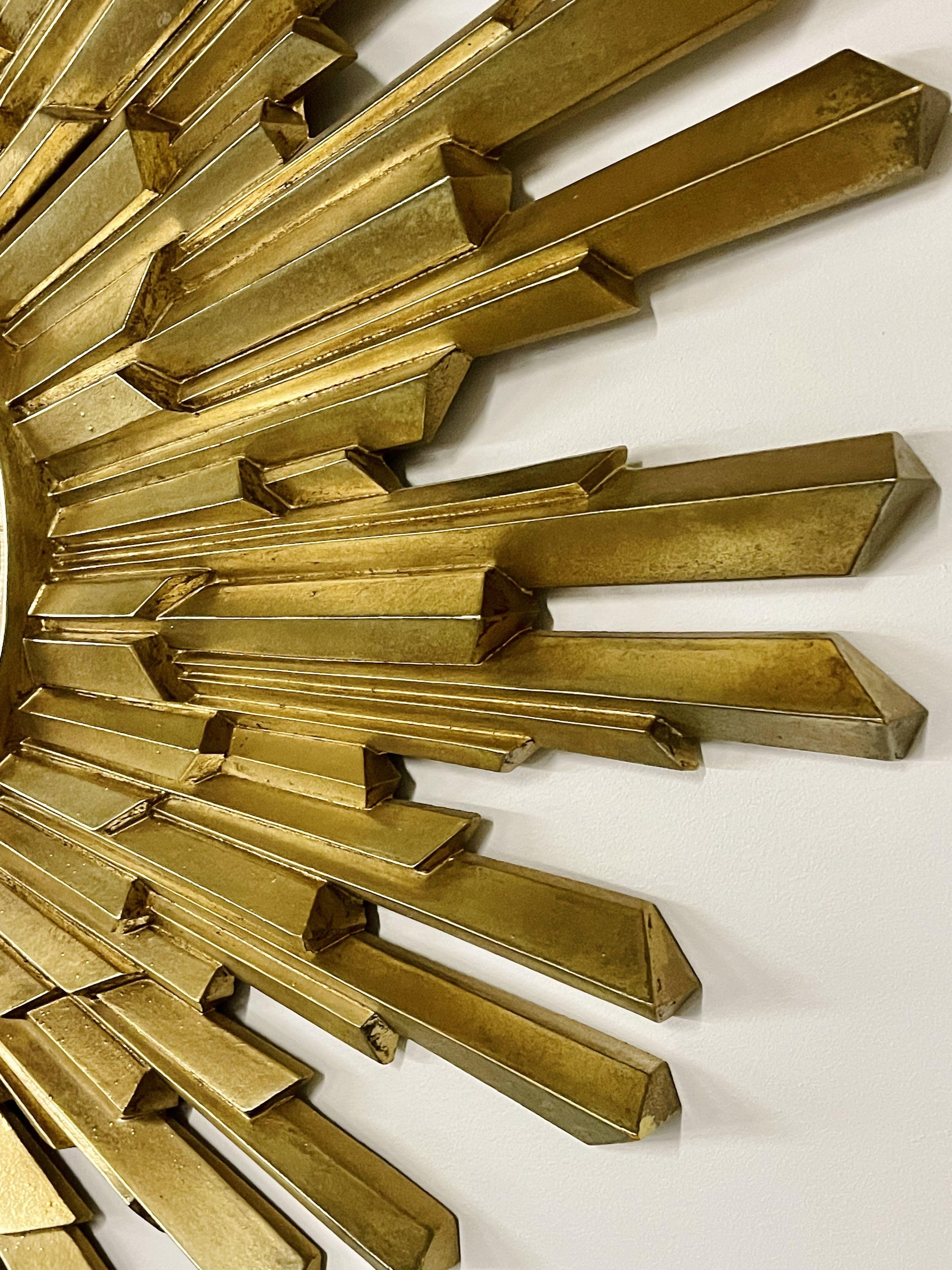 Mid-Century Modern Gilt Gold Sunburst Mirror For Sale 3