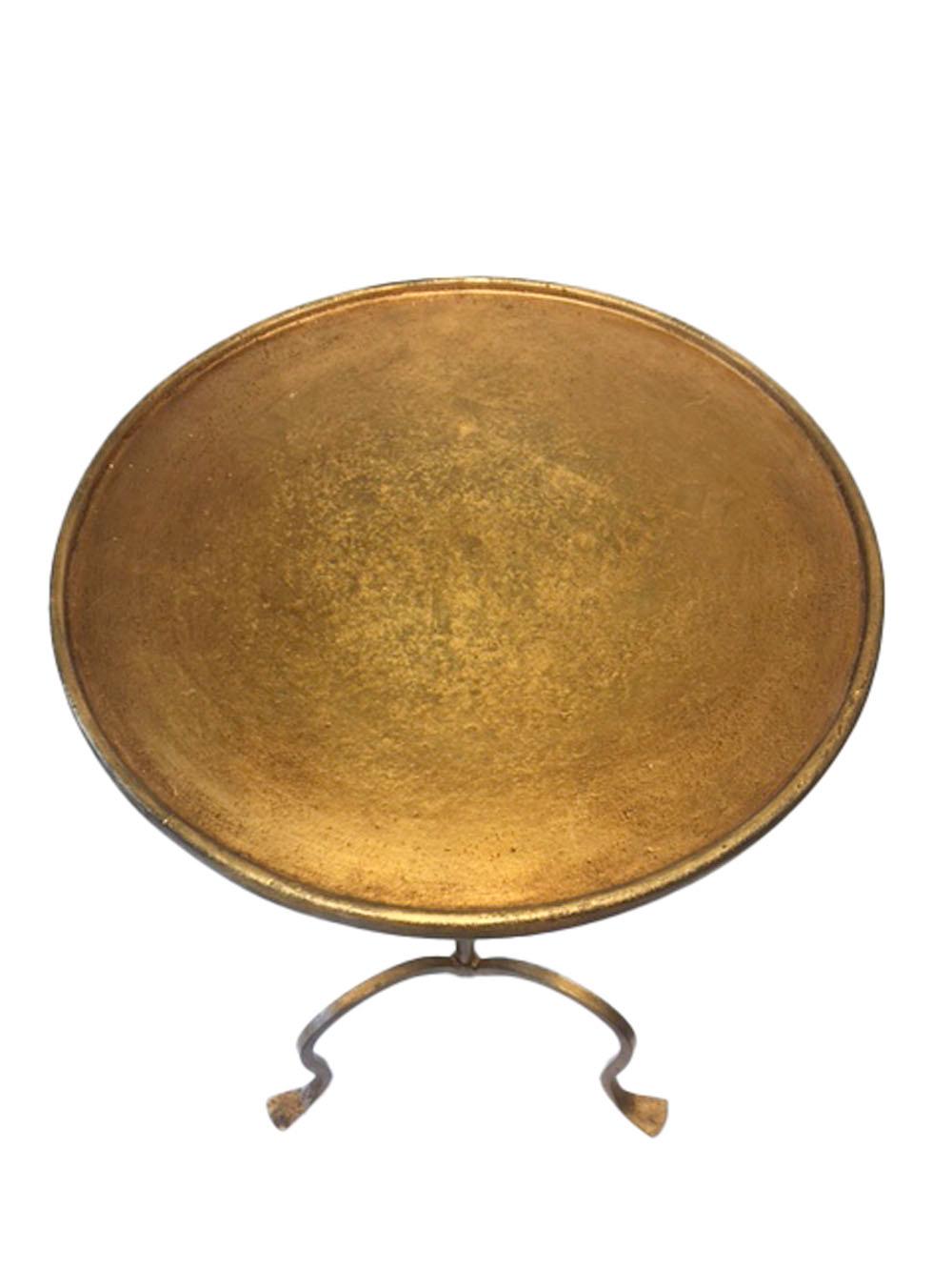 Spanish Mid-Century Modern Gilt Iron Drinks Table with Tri-Pod Base