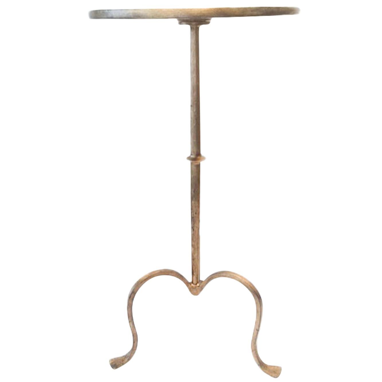 Mid-Century Modern Gilt Iron Drinks Table with Tri-Pod Base