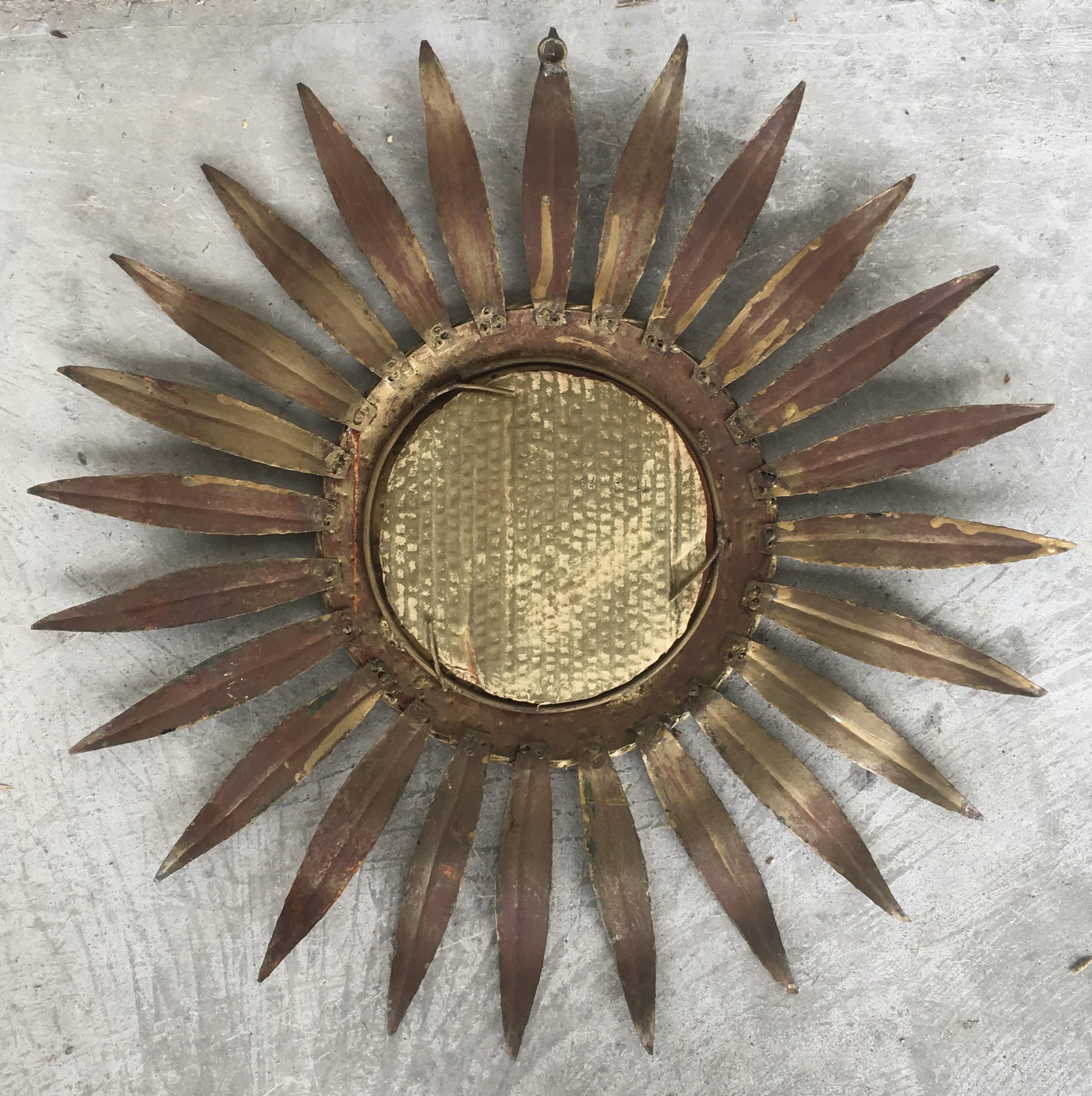 Mid-Century Modern Gilt Iron Layered Leafed Flower Shaped Sunburst Mirror For Sale 5