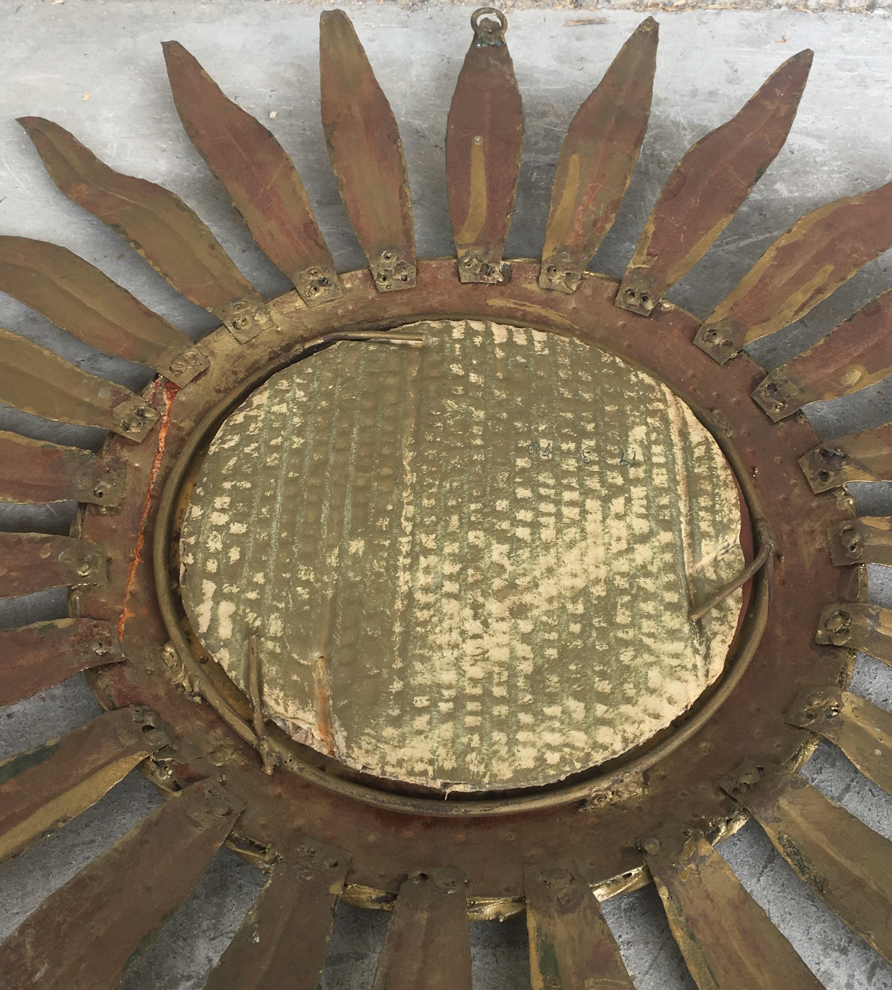 Mid-Century Modern Gilt Iron Layered Leafed Flower Shaped Sunburst Mirror For Sale 6
