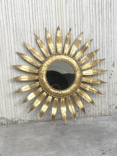 Mid-Century Modern Gilt Iron Layered Leafed Flower Shaped Sunburst Mirror