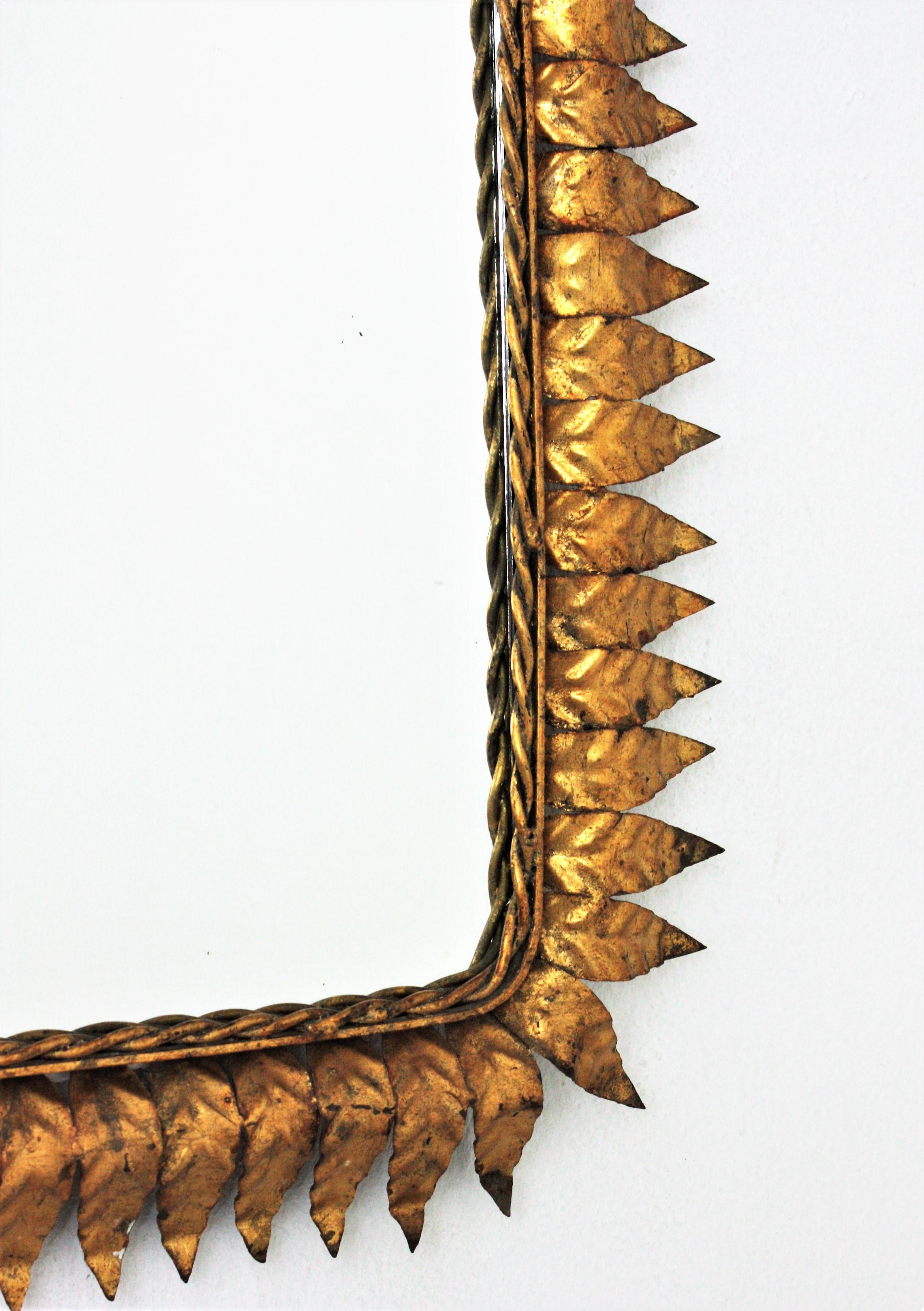 Mid-Century Modern Gilt Iron Sunburst Rectangular Mirror 2