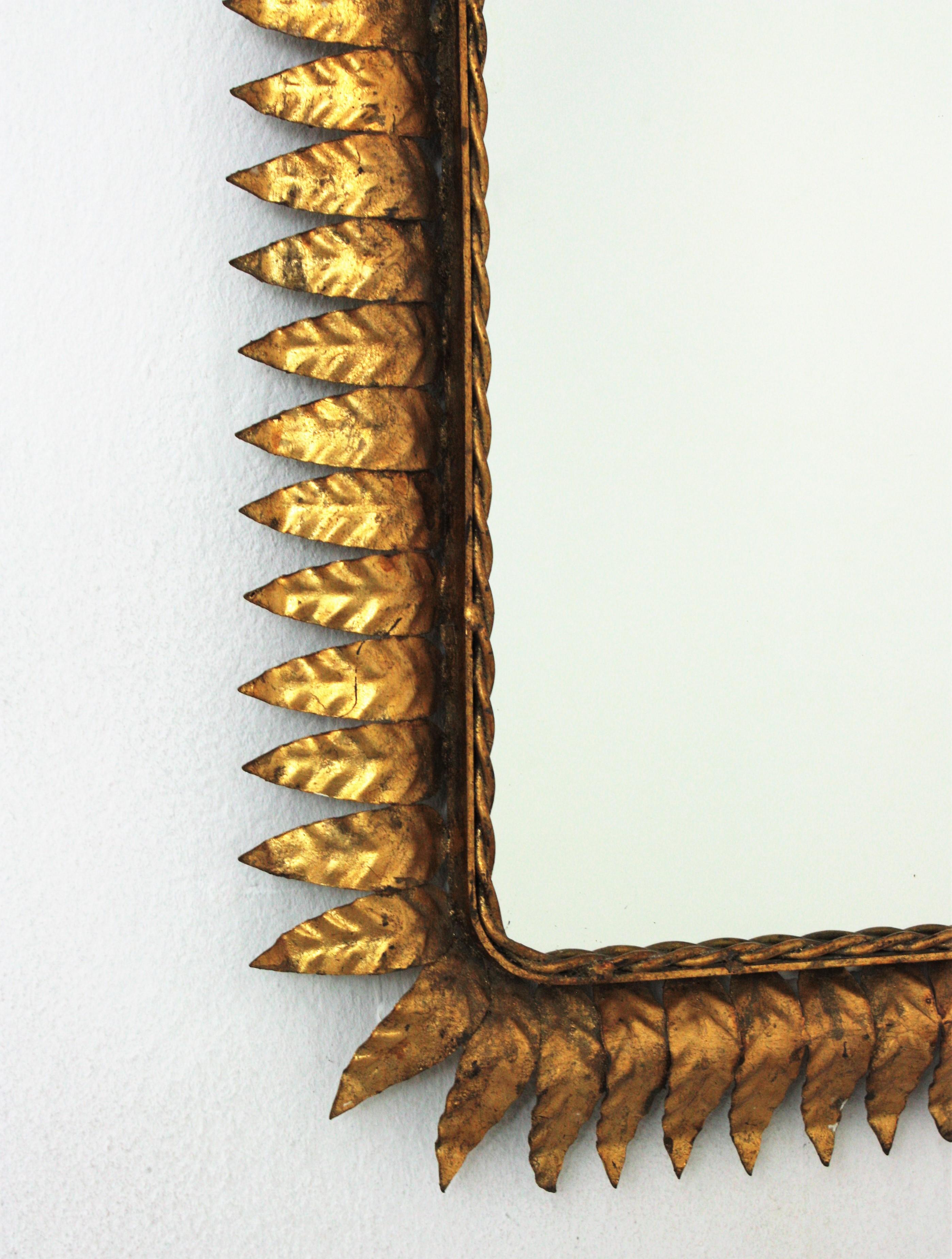 Mid-Century Modern Gilt Iron Sunburst Rectangular Mirror 3