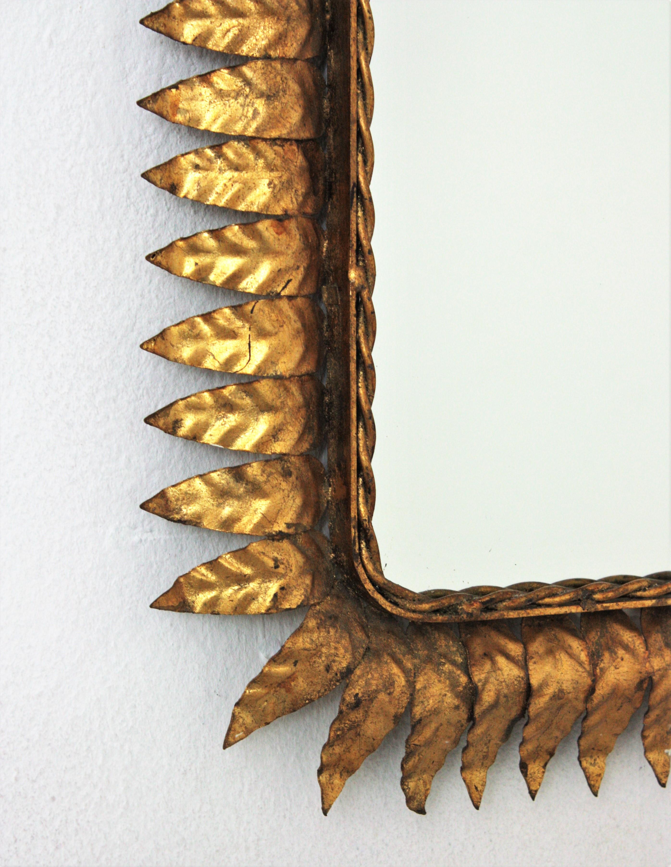 Mid-Century Modern Gilt Iron Sunburst Rectangular Mirror 4