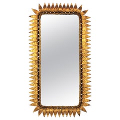 Mid-Century Modern Gilt Iron Sunburst Rectangular Mirror