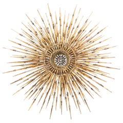 Mid-Century Modern Gilt Iron  William Bowie Style Sunburst Wall Sculpture