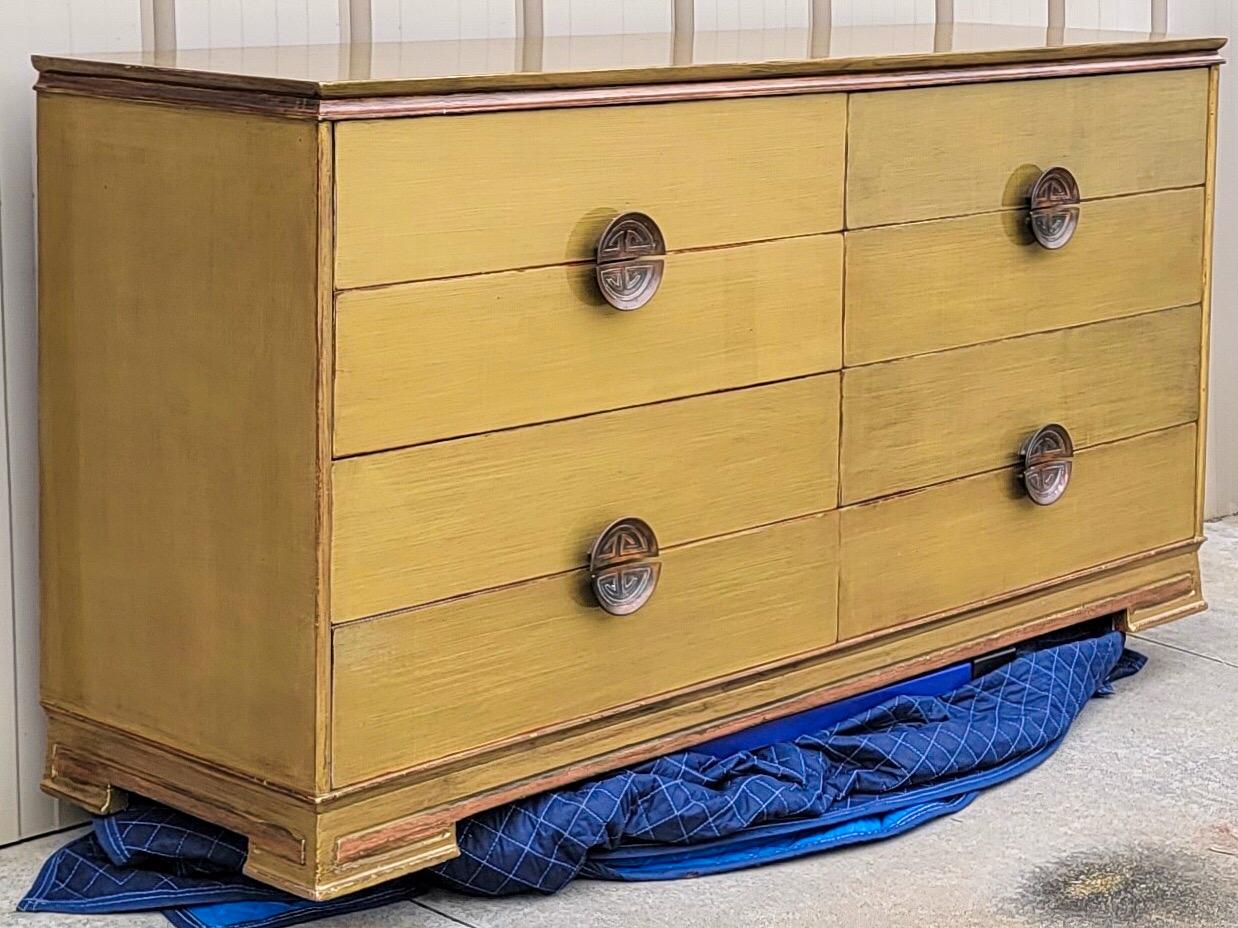 Mid-Century Modern Gilt Lacquered Credenza / Chest Attributed to James Mont In Good Condition For Sale In Kennesaw, GA