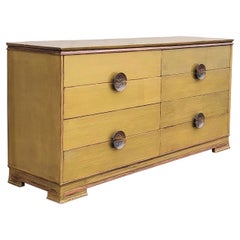 Credenza / Cassapanca laccata dorata moderna di metà secolo attribuita a James Mont