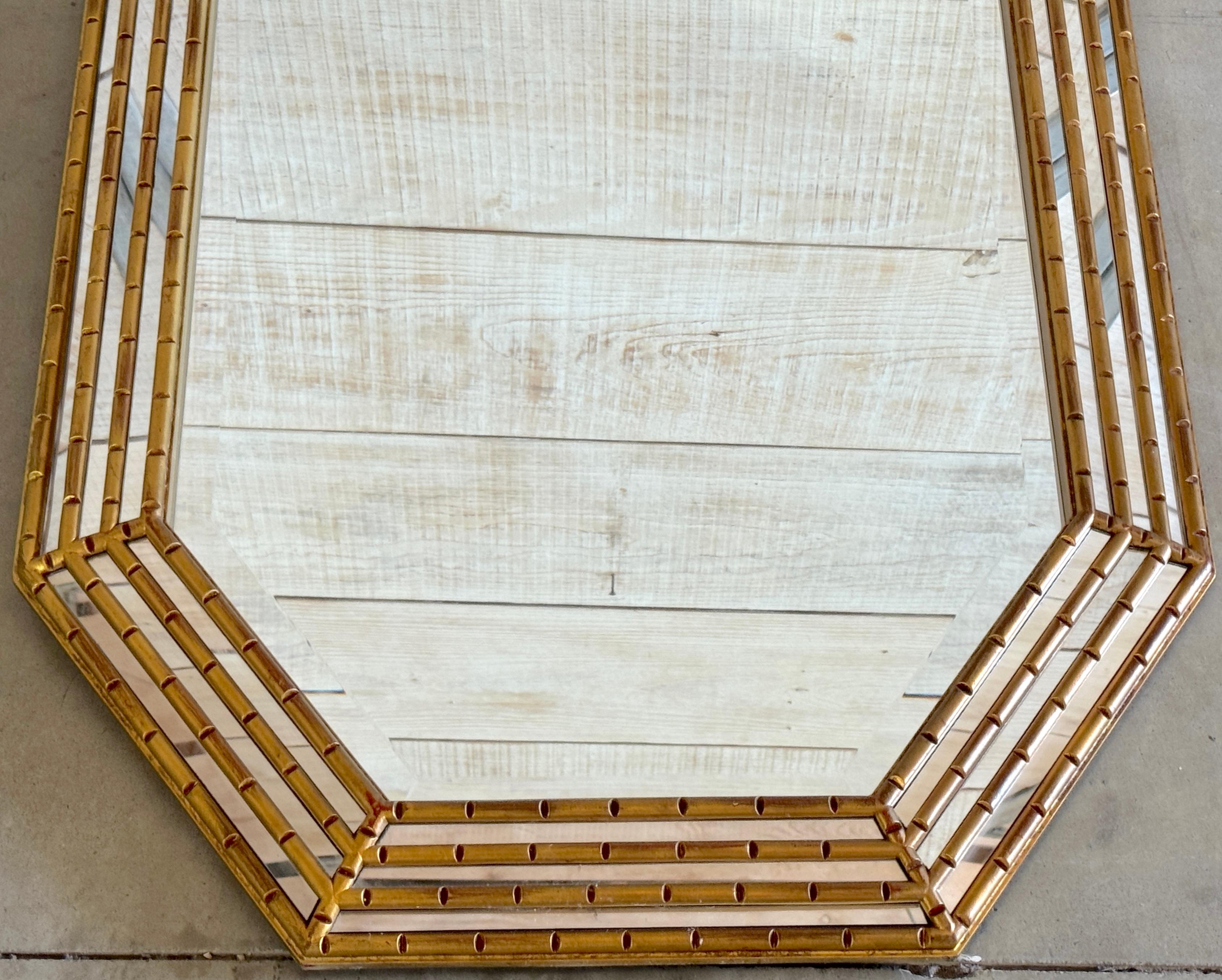 Mid Century Modern Gilt Lacquered Geometric Beveled Mirror For Sale 4