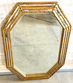 Mid Century Modern Gilt Lacquered Geometric Beveled Mirror