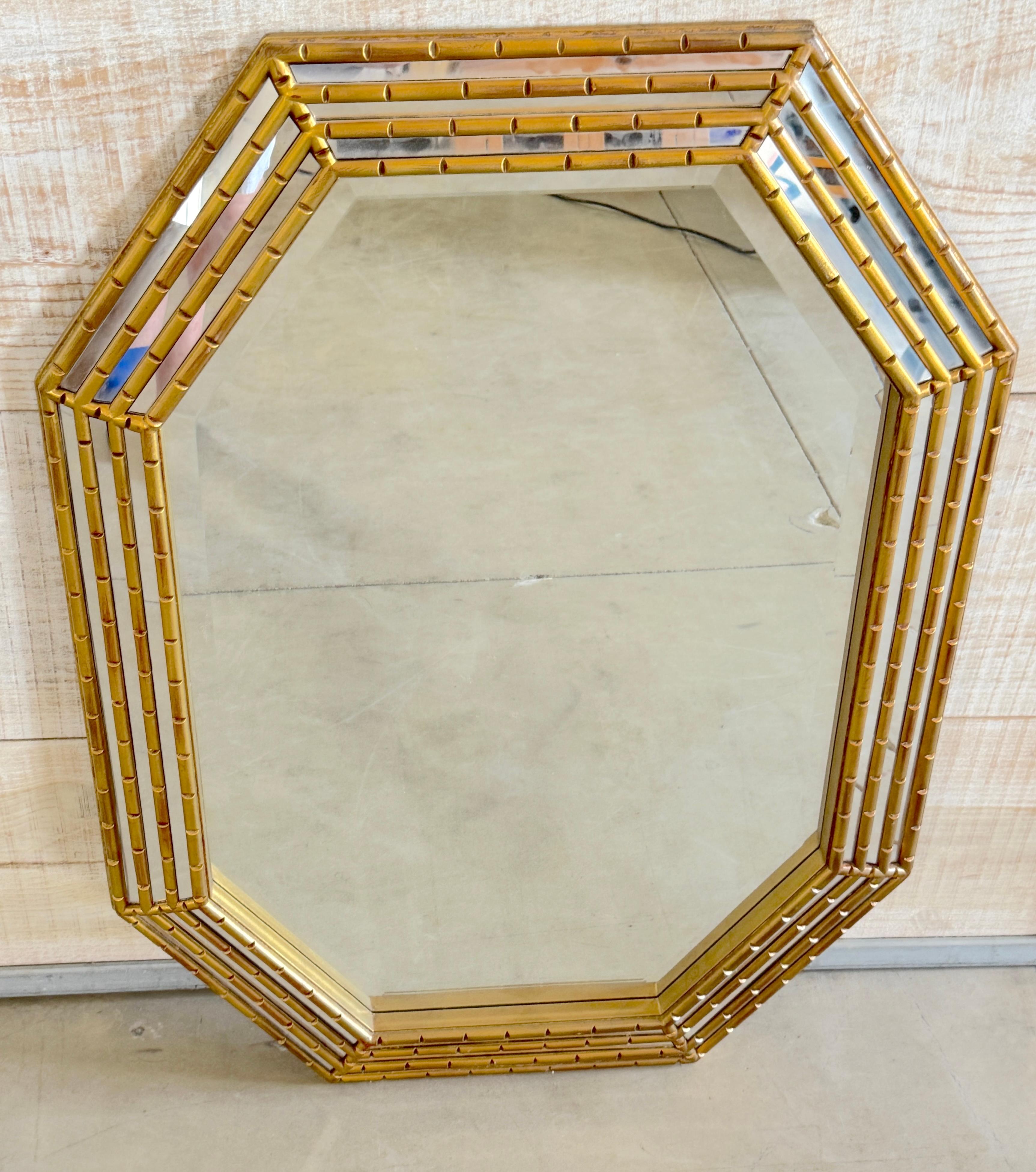 Mid-Century Modern Mid Century Modern Gilt Lacquered Geometric Beveled Mirror For Sale