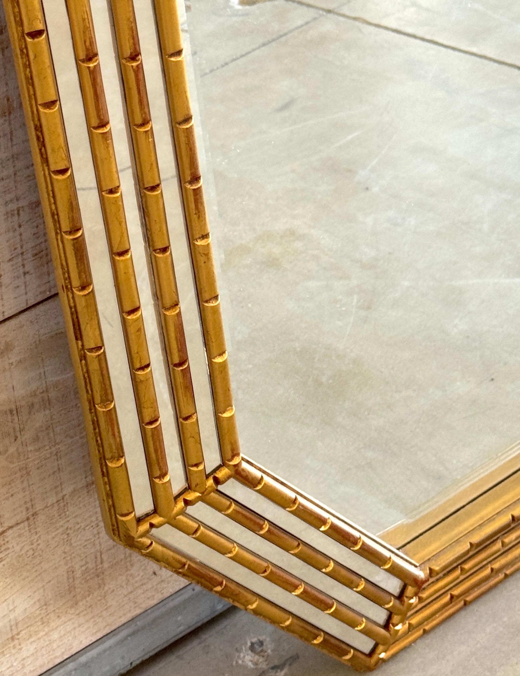 American Mid Century Modern Gilt Lacquered Geometric Beveled Mirror For Sale
