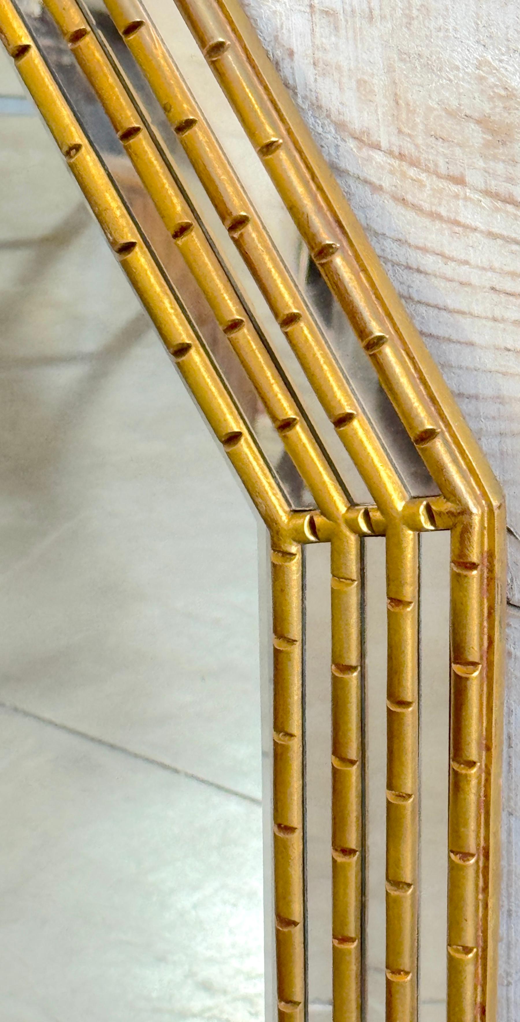 20th Century Mid Century Modern Gilt Lacquered Geometric Beveled Mirror For Sale