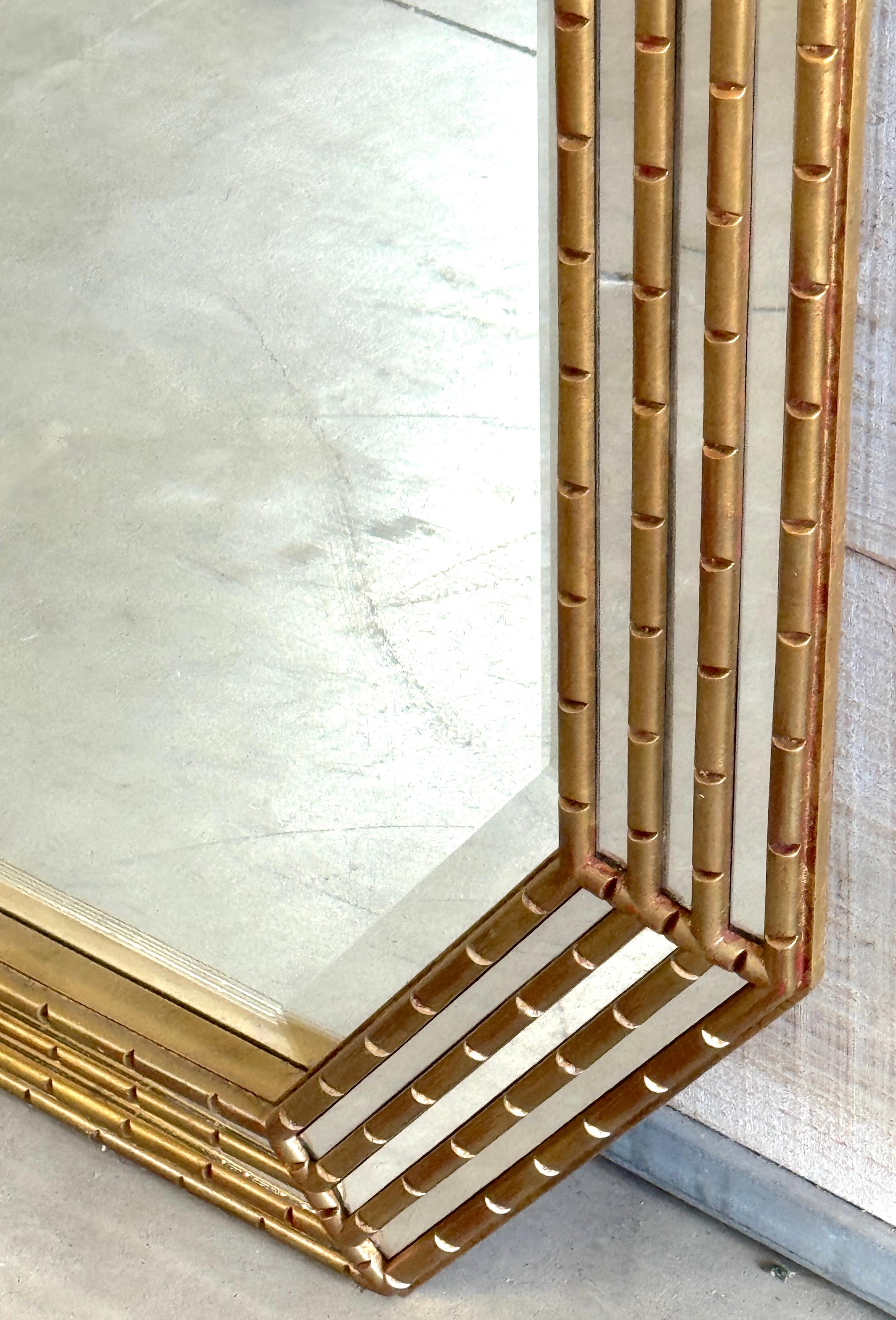 Mid Century Modern Gilt Lacquered Geometric Beveled Mirror For Sale 1