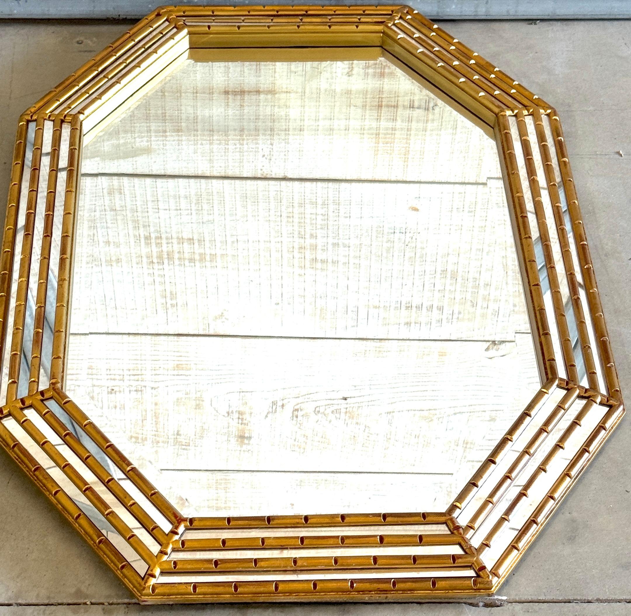 Mid Century Modern Gilt Lacquered Geometric Beveled Mirror For Sale 2