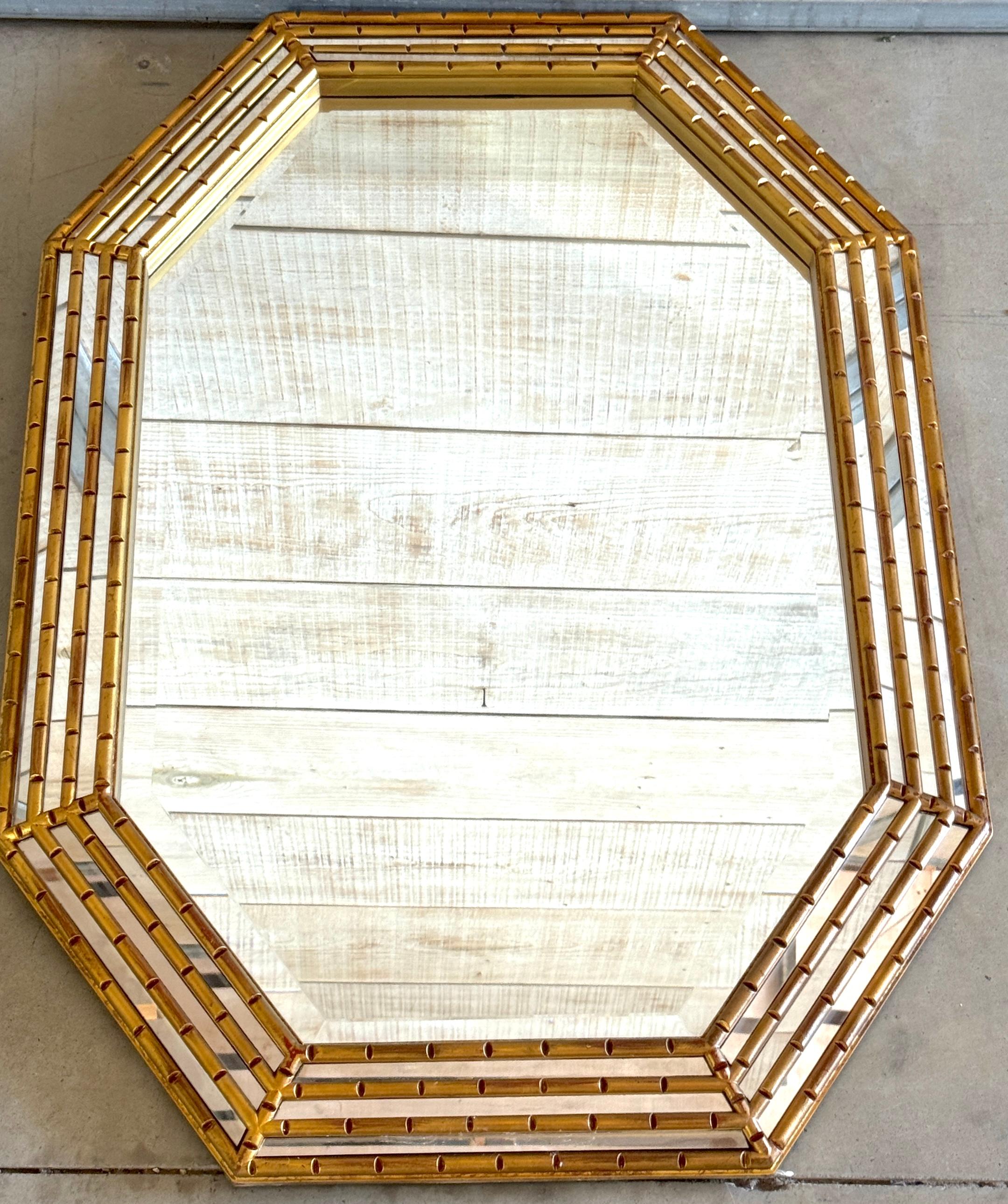 Mid Century Modern Gilt Lacquered Geometric Beveled Mirror For Sale 3