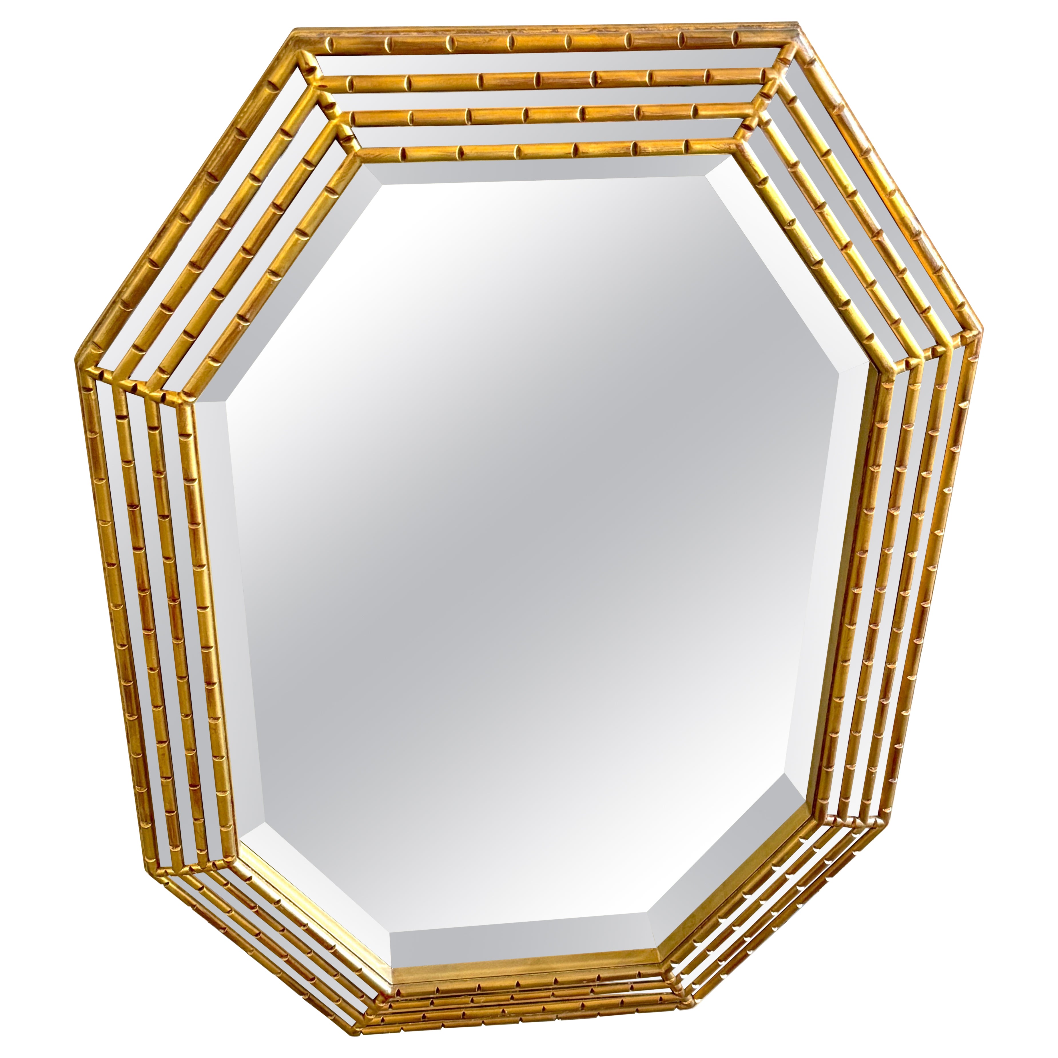 Mid Century Modern Gilt Lacquered Geometric Beveled Mirror For Sale