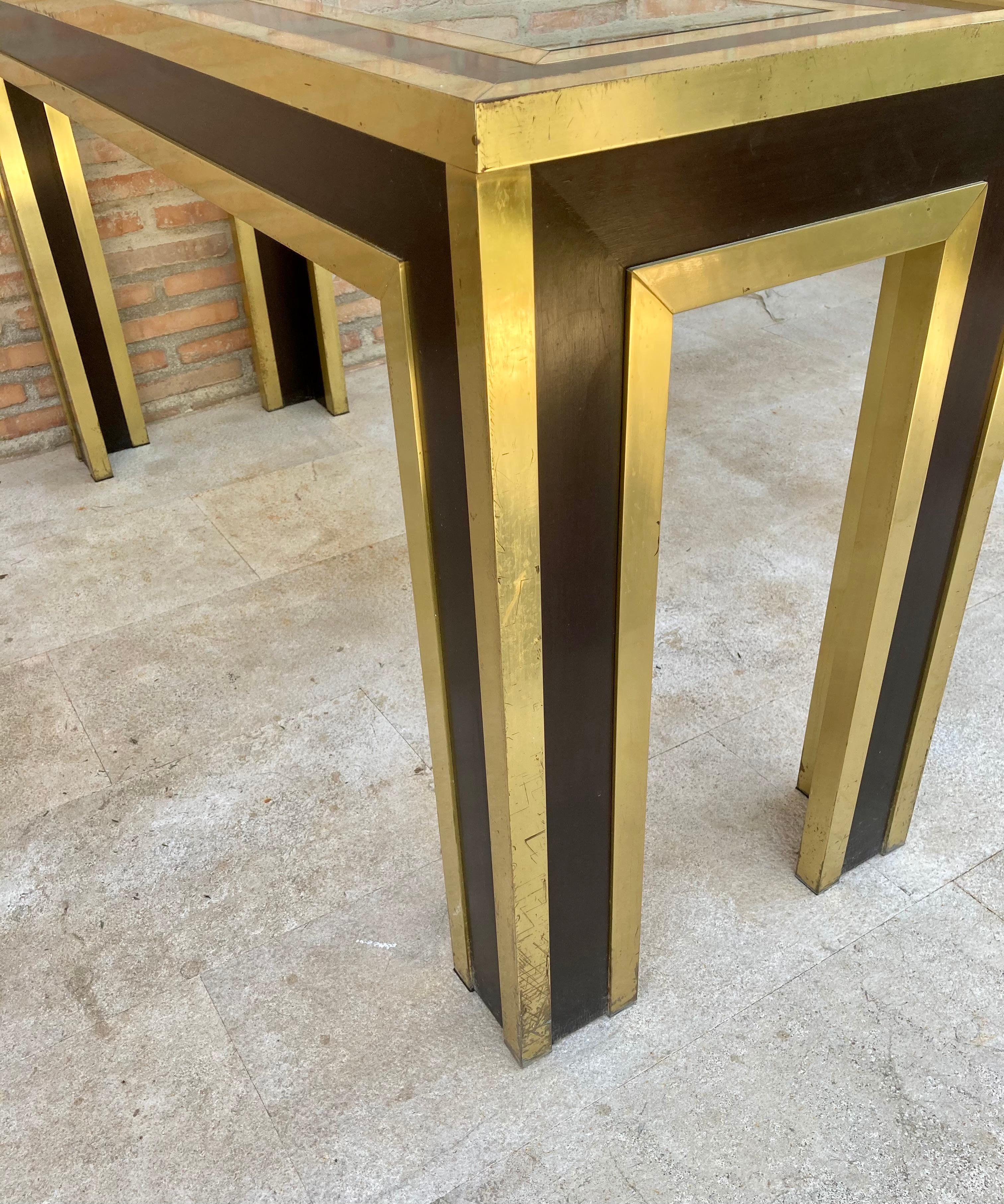 Mid-Century Modern Gilt Metal and Wood Console Table with Glass Top For Sale 5