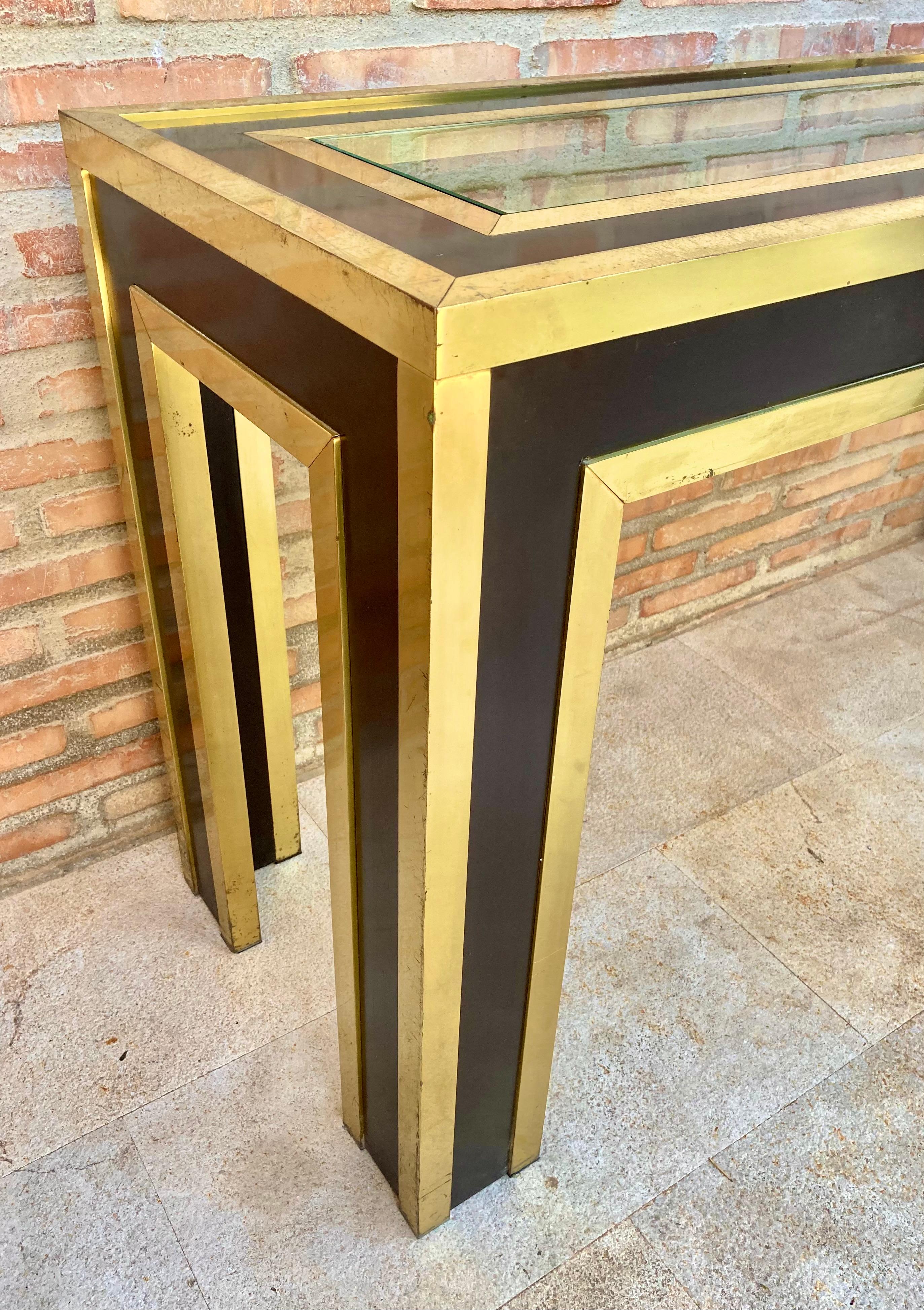Mid-Century Modern Gilt Metal and Wood Console Table with Glass Top For Sale 6