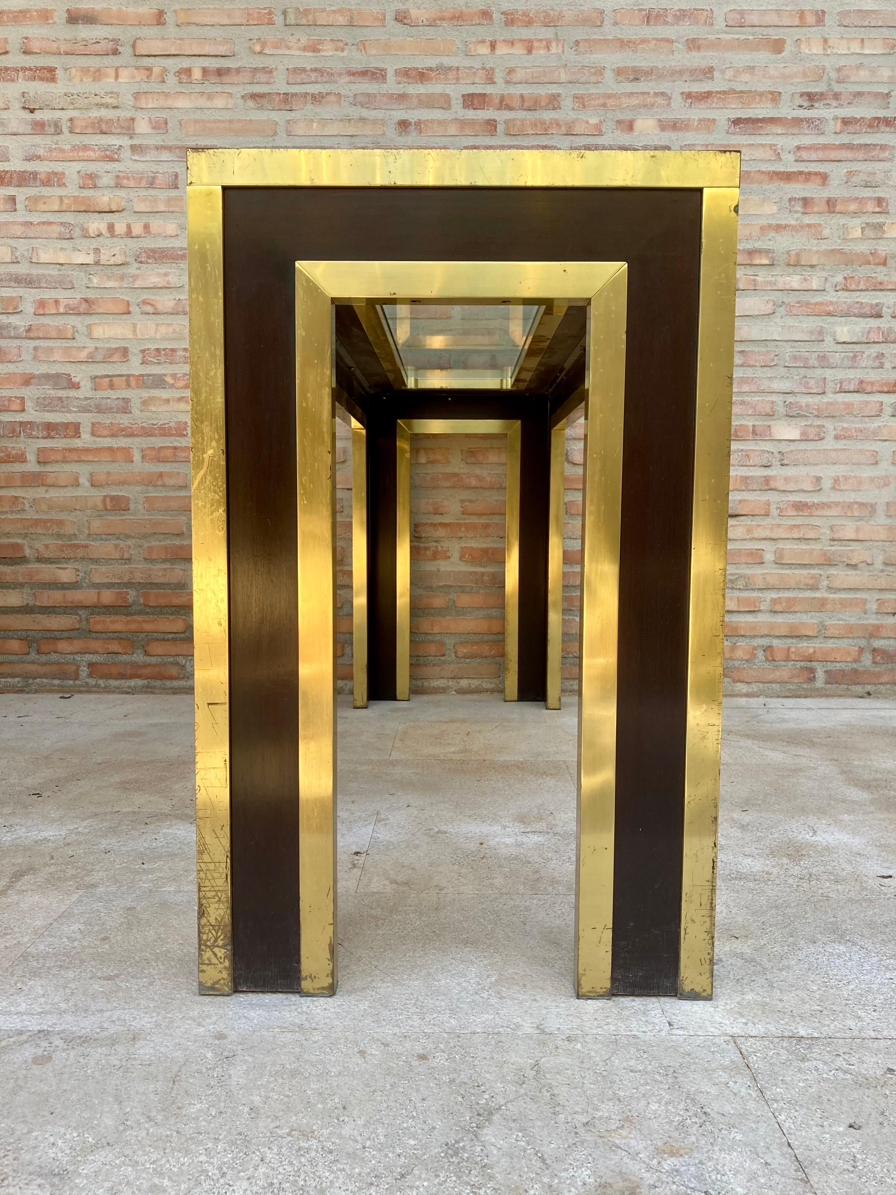 Mid-Century Modern Gilt Metal and Wood Console Table with Glass Top For Sale 1