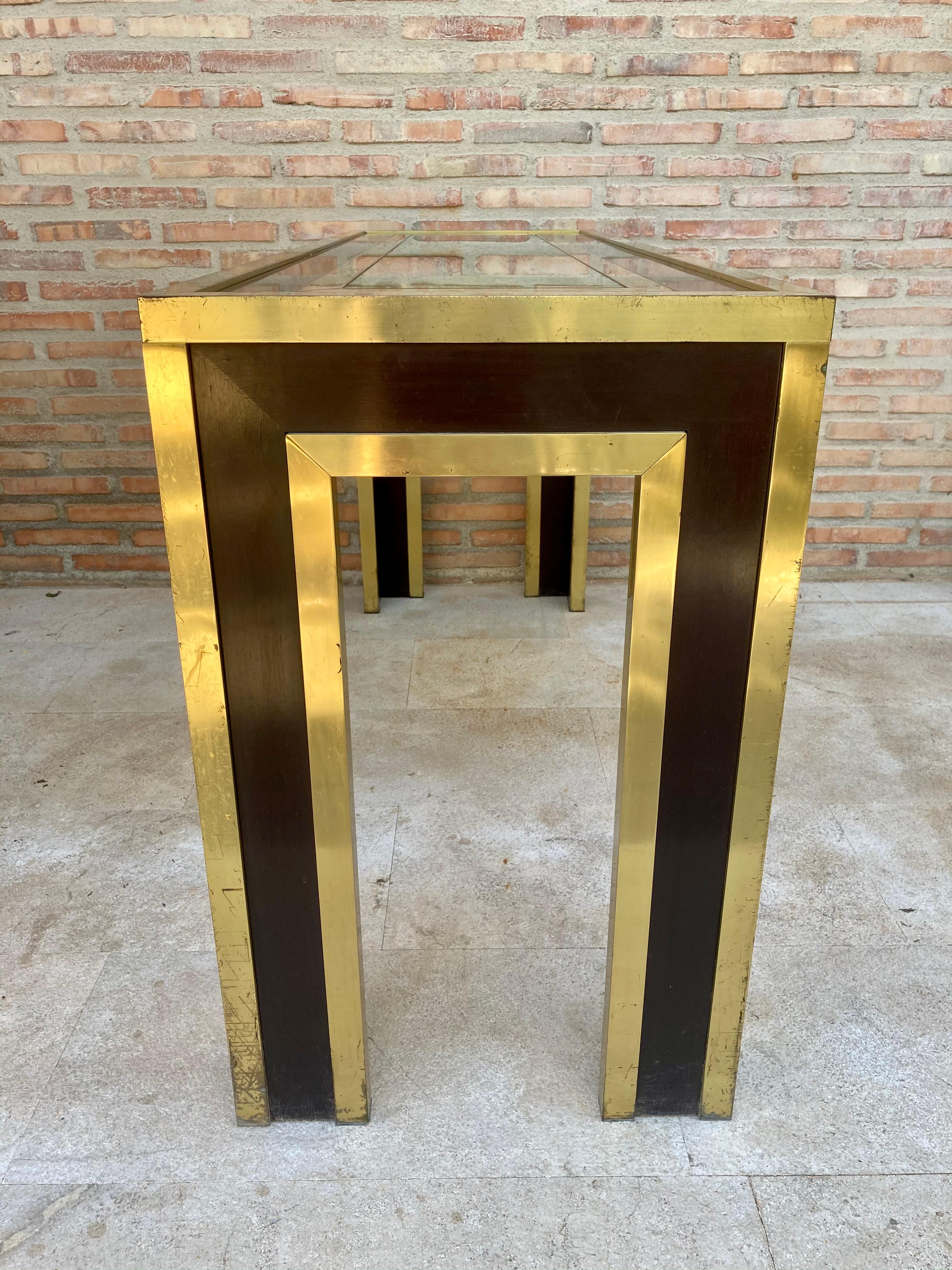 Mid-Century Modern Gilt Metal and Wood Console Table with Glass Top For Sale 4