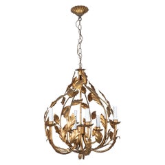 Mid-Century Modern Gilt Metal Foliate Motif Chandelier