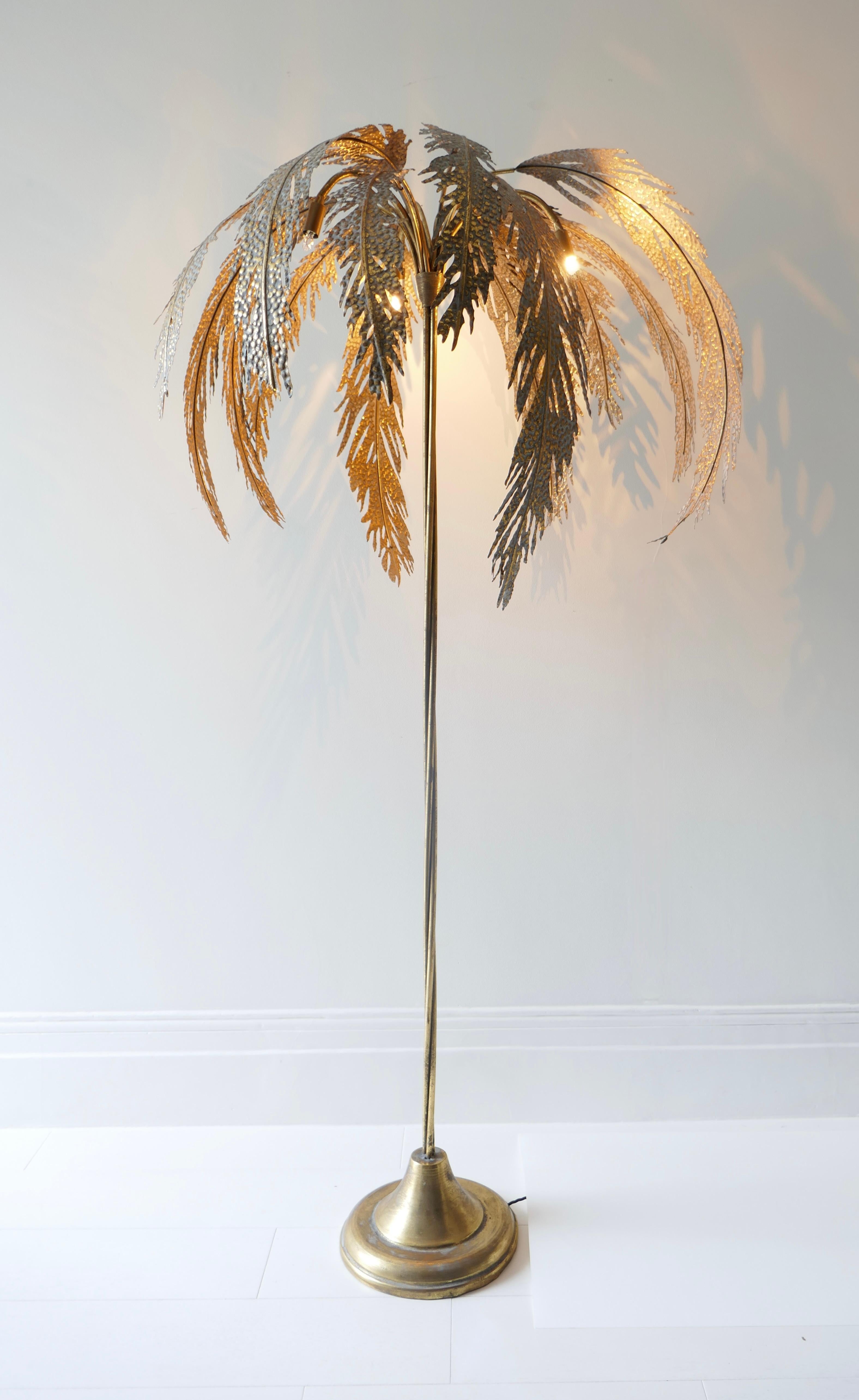French Mid-Century Modern Gilt, Metal Palm Tree Floor Lamp, France