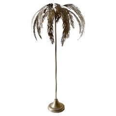 Mid-Century Modern Gilt, Metal Palm Tree Floor Lamp, France