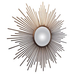 Mid-Century Modern Gilt Metal Sculptural Sunburst Mirror C1965