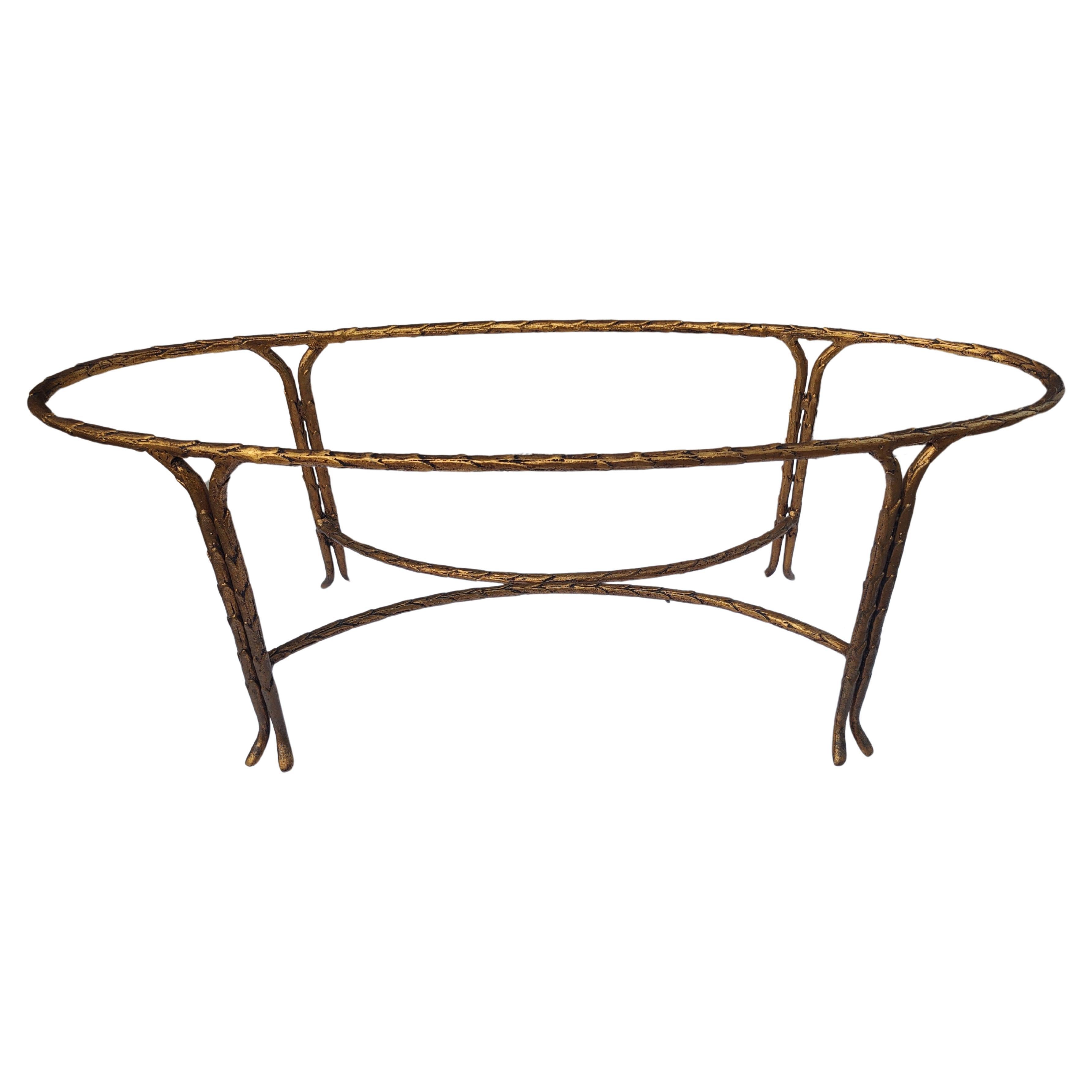 Mid Century Modern Gilt Oval with Turtle Top Glass Cocktail Table Maison Bagues