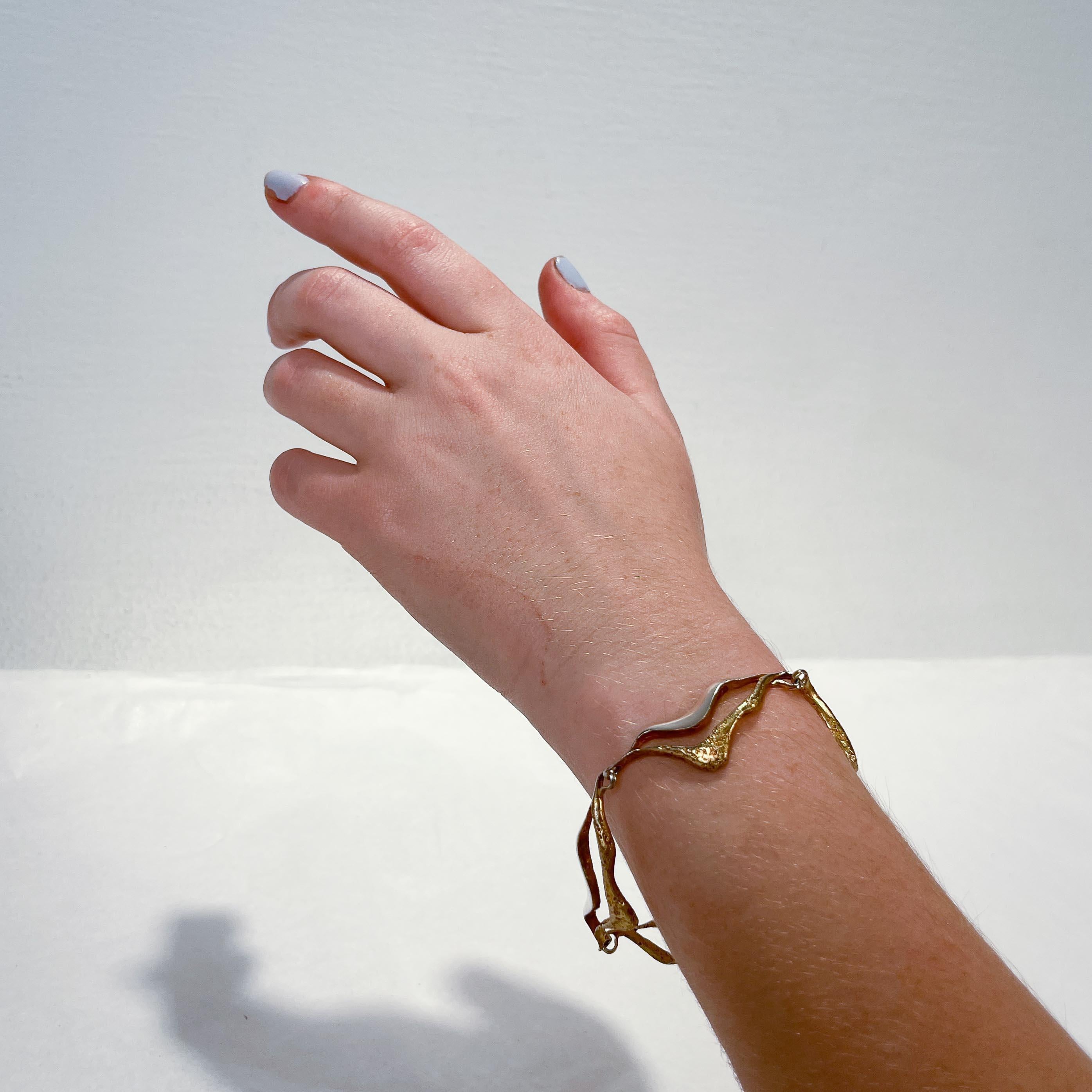 Taille ronde Parure collier et bracelet à maillons en argent sterling doré et perles, style mi-siècle moderne en vente