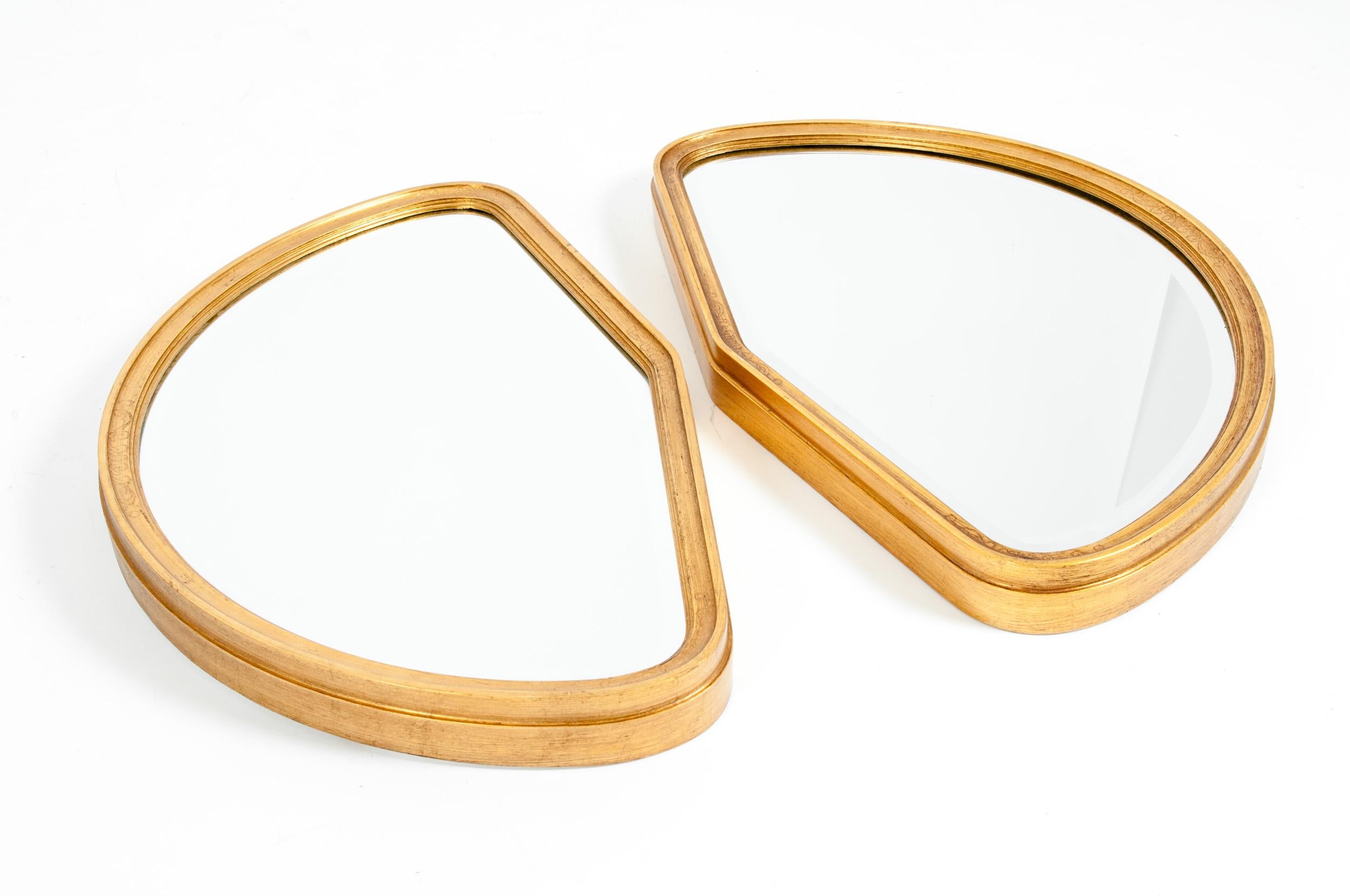 Mid-Century Modern Giltwood Frame Pair Hanging Mirror In Excellent Condition In Tarry Town, NY
