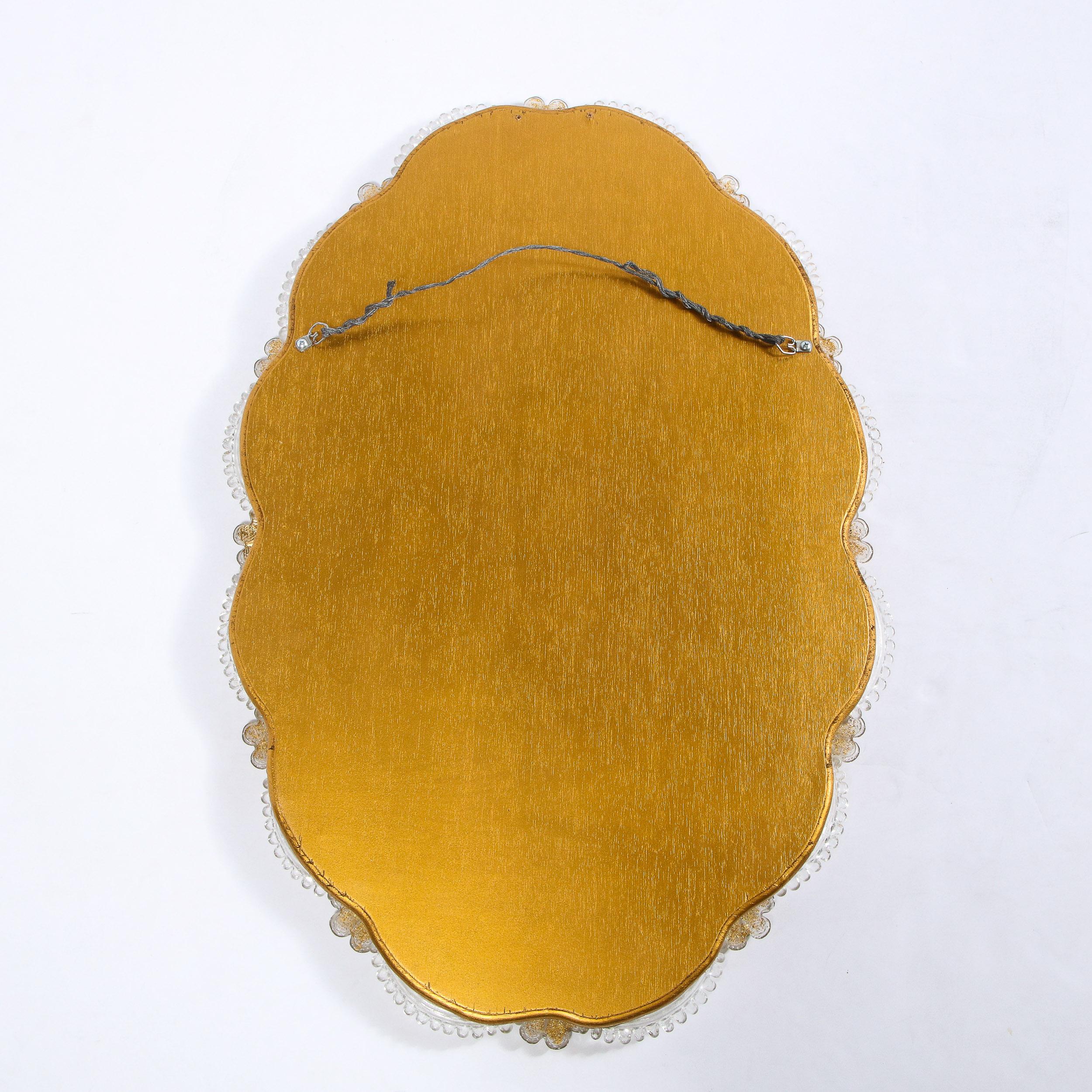Mid-Century Modern Giltwood and Handblown Murano Venetian Scalloped Mirror 5