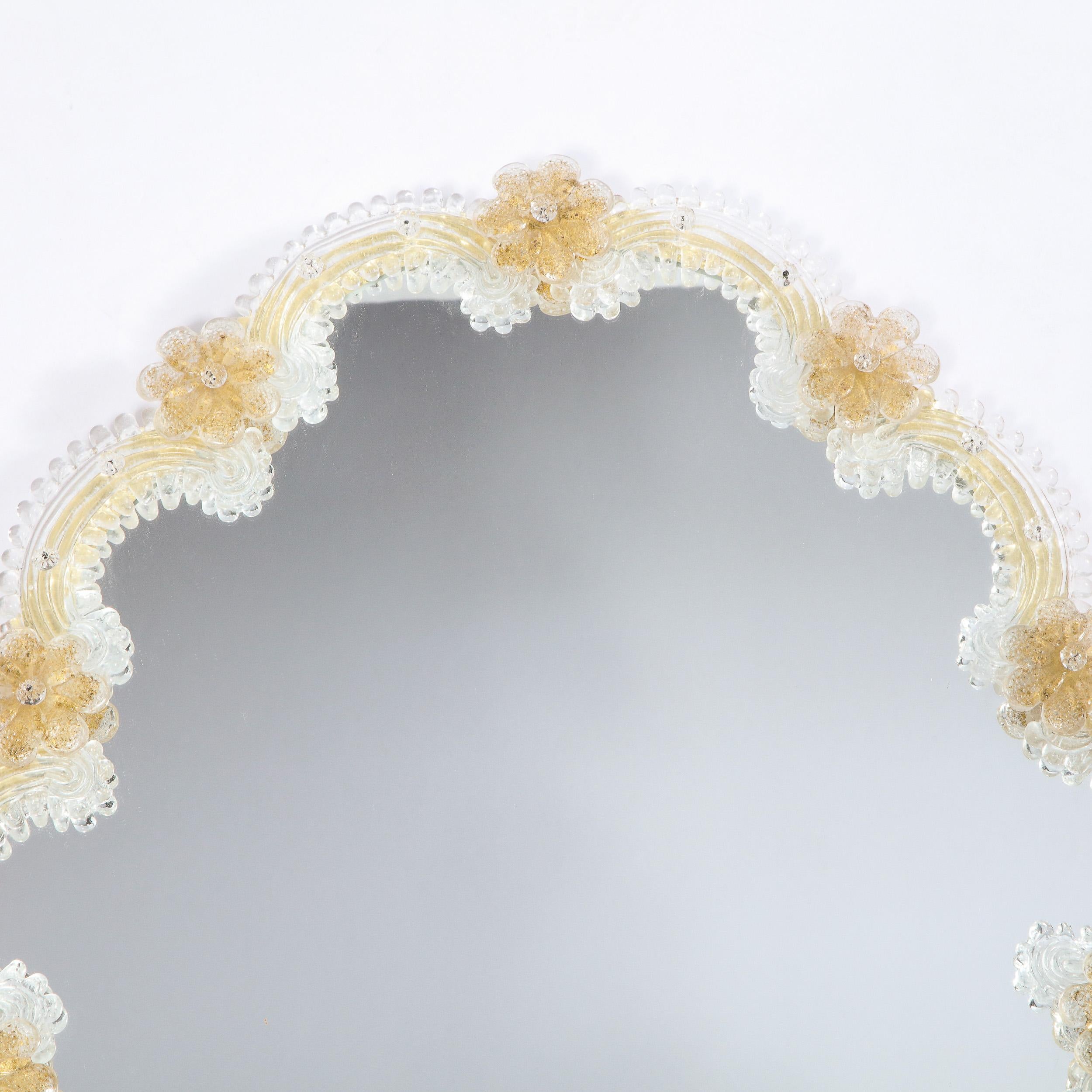 Italian Mid-Century Modern Giltwood and Handblown Murano Venetian Scalloped Mirror