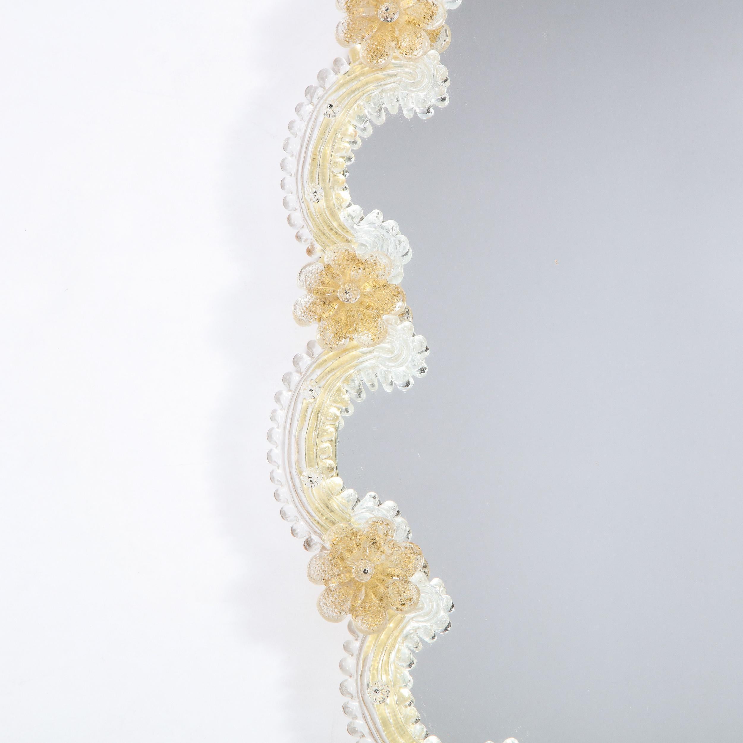 Mid-20th Century Mid-Century Modern Giltwood and Handblown Murano Venetian Scalloped Mirror