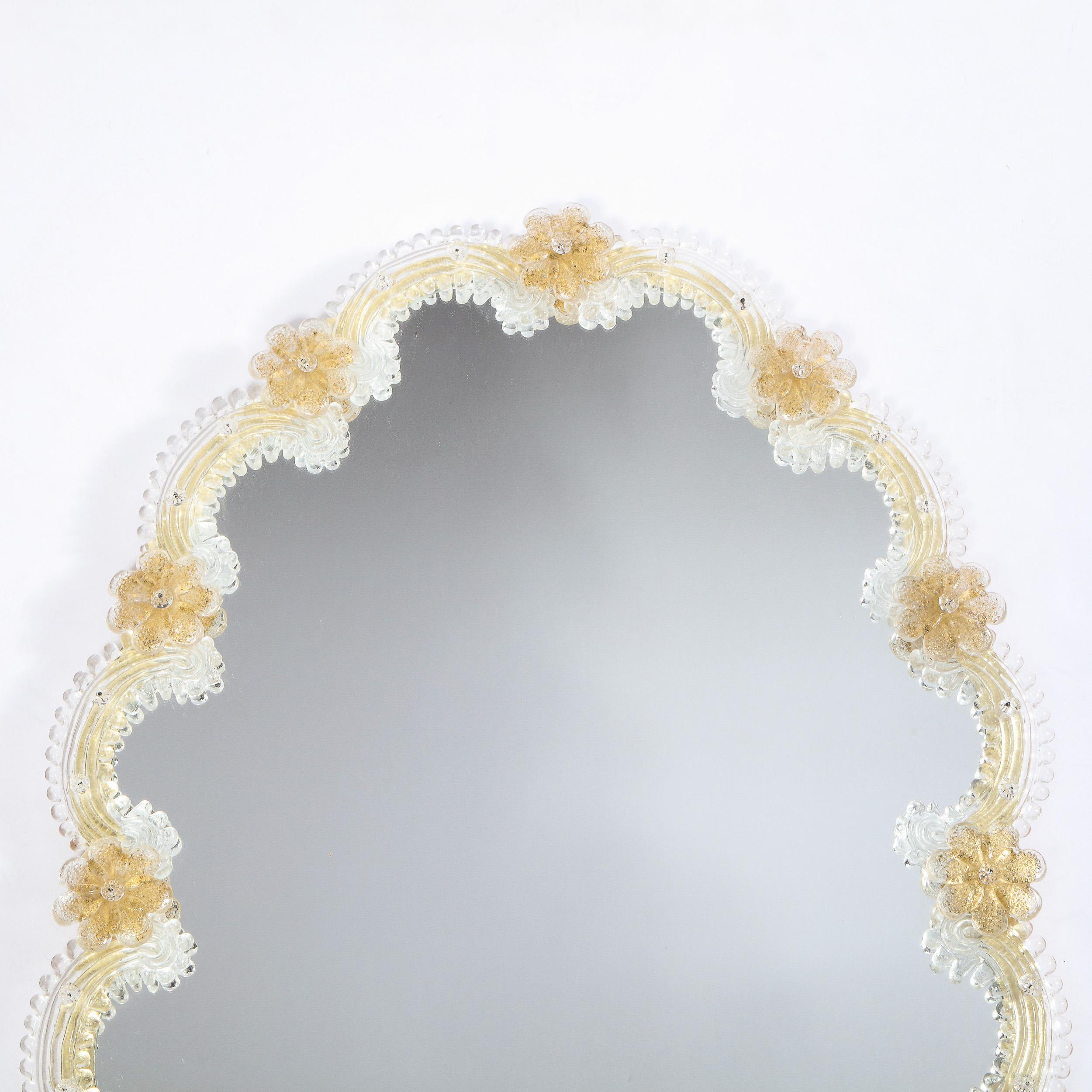 Mid-Century Modern Giltwood and Handblown Murano Venetian Scalloped Mirror 1