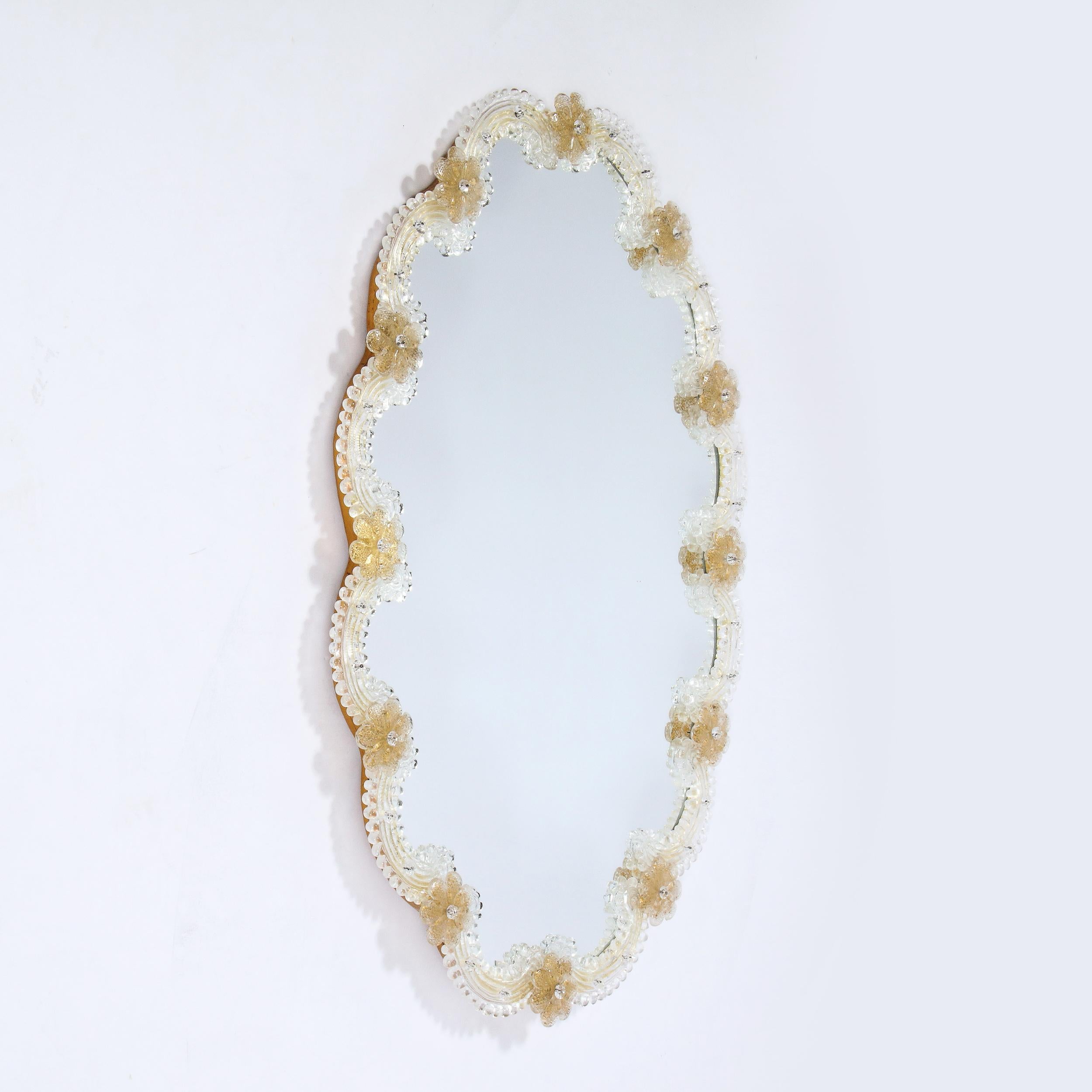 Mid-Century Modern Giltwood and Handblown Murano Venetian Scalloped Mirror 2
