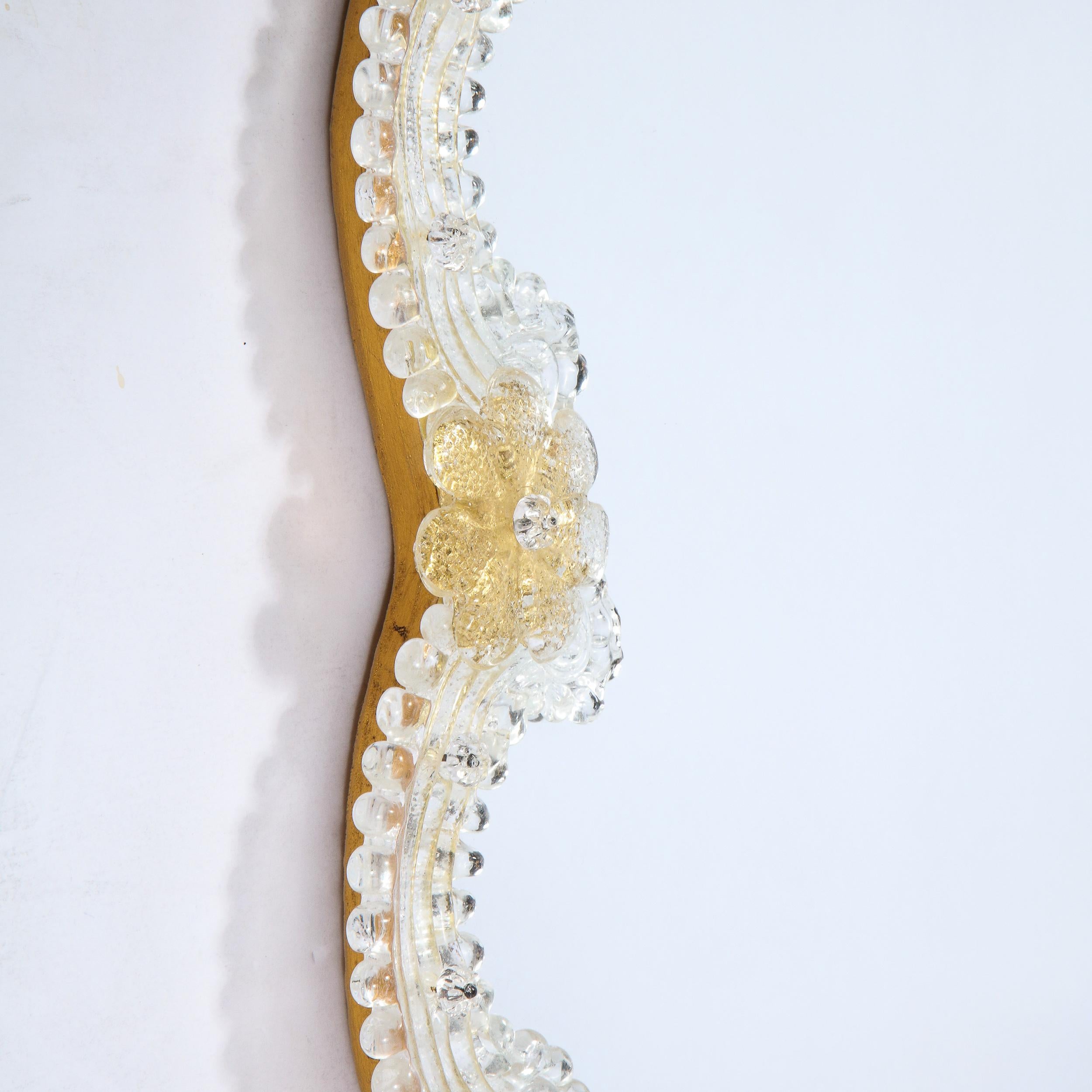 Mid-Century Modern Giltwood and Handblown Murano Venetian Scalloped Mirror 3