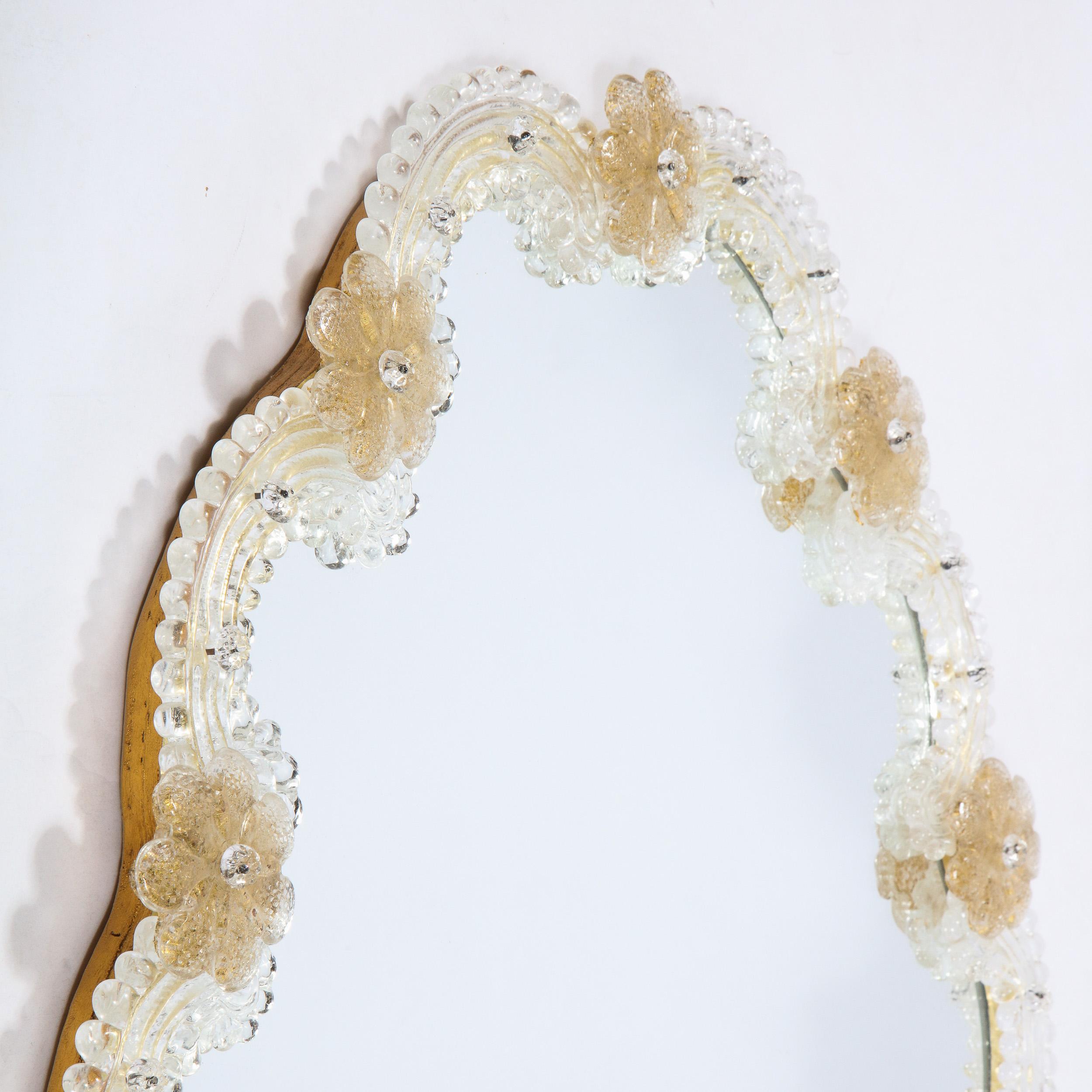 Mid-Century Modern Giltwood and Handblown Murano Venetian Scalloped Mirror 4